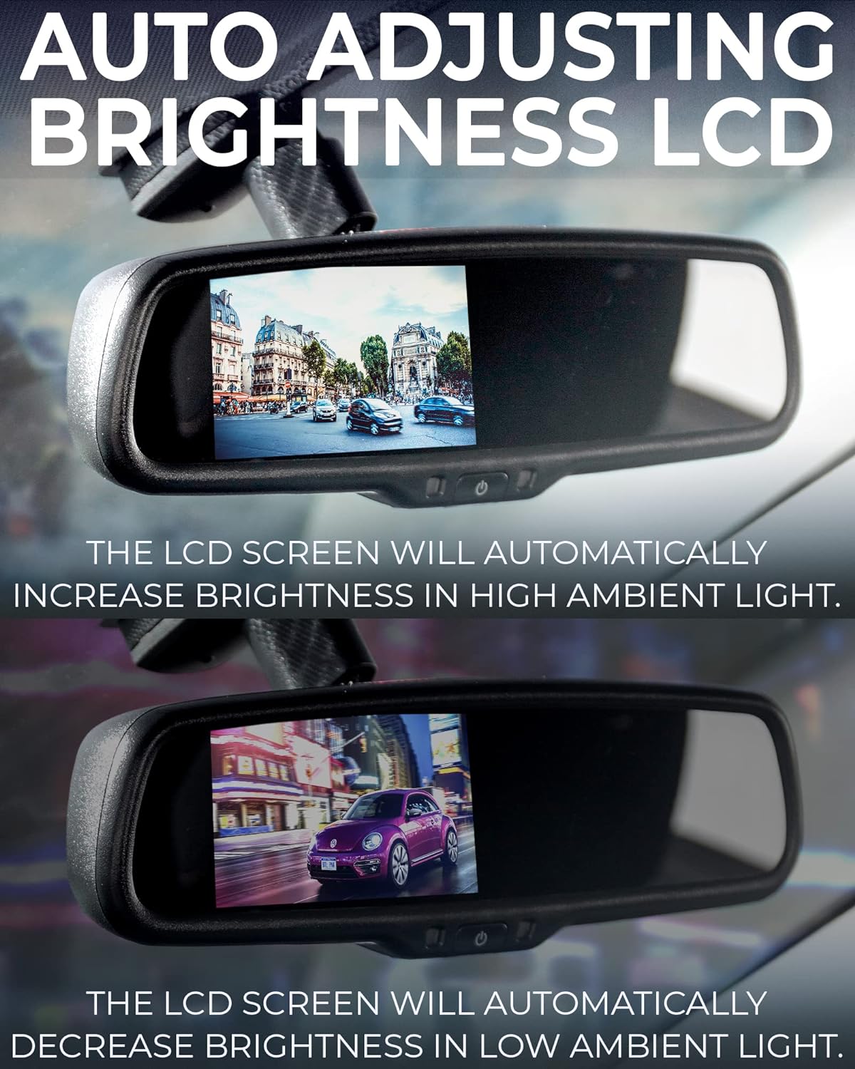 Master Tailgaters 10.5" OEM Rear View Mirror with 4.3" LCD Screen | Rearview Universal Fit Mount | Auto Adjusting Brightness LCD | Anti Glare | Full Original Mirror Replacement | Easy to Install