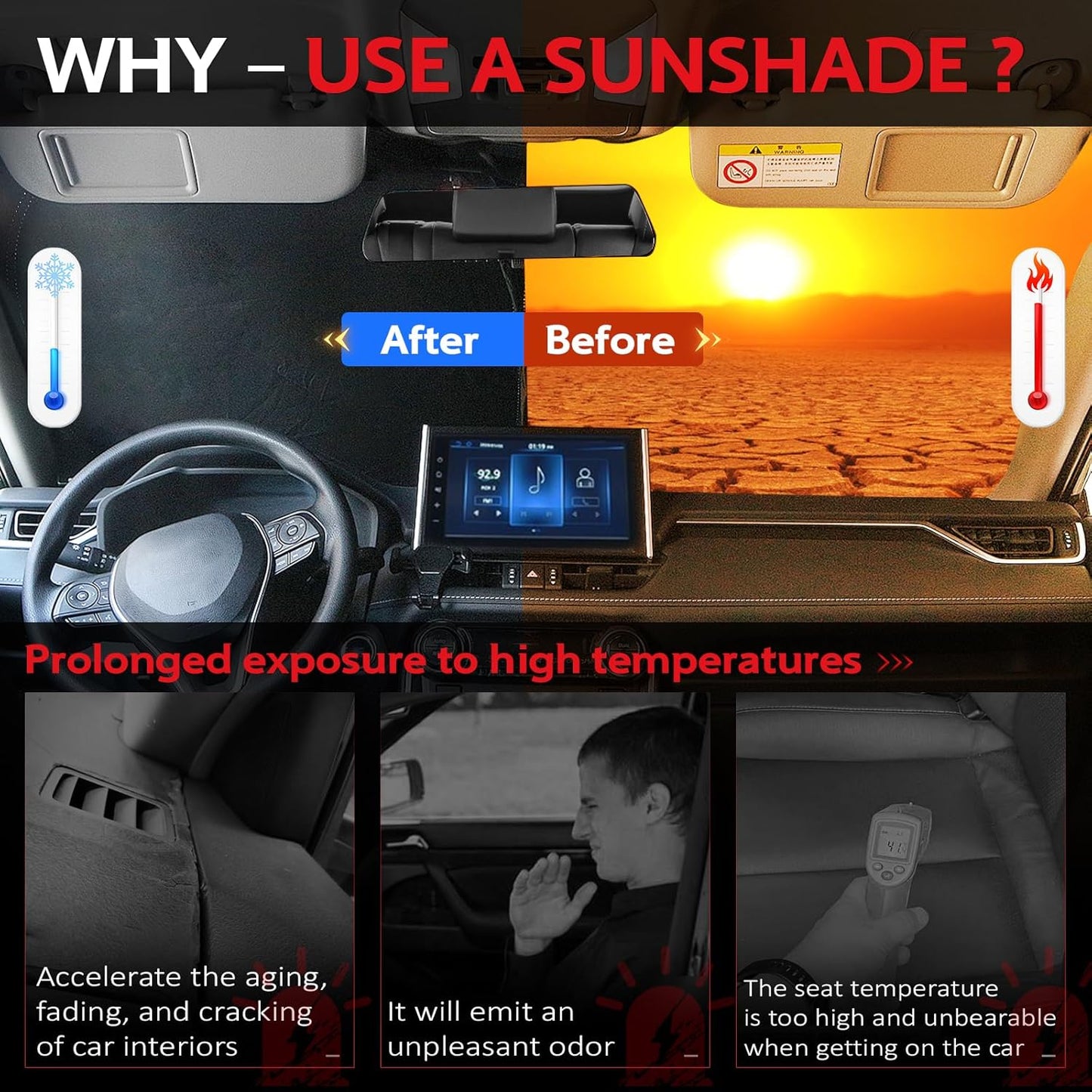 KAYZT Windshield Sun Shade for 2011-2020 Toyota Sienna Mini Van Foldable Sunshade Front Window Custom Fit Car Accessories