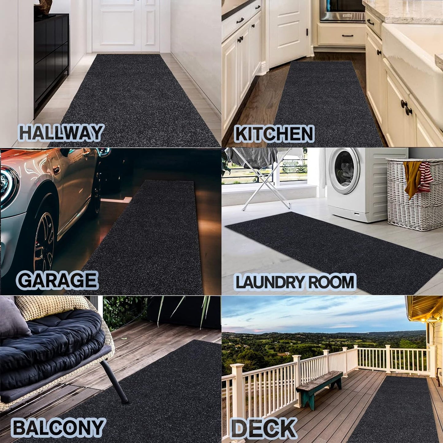 Custom Size Backed Non-Slip Area Rugs Runner, Easy Clean, Waterproof Runner Rugs for Hallway Entryway, Kitchen, Laundry, 4FT x 19FT, Black