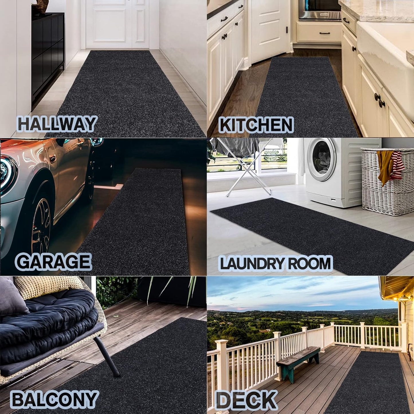 Custom Size Backed Non-Slip Area Rugs Runner, Easy Clean, Waterproof Runner Rugs for Hallway Entryway, Kitchen, Laundry, 2FT x 26FT, Black