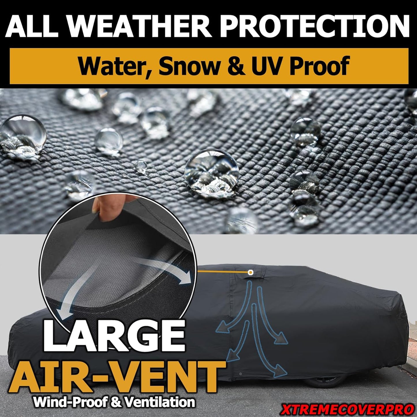 All Weather Waterproof car Cover Good for rain Snow uv Protection dust XL-Size Sedan Seville w126 XJ8L S580 DeVille MKS XTS CT6 G90 EQS 300SE Black