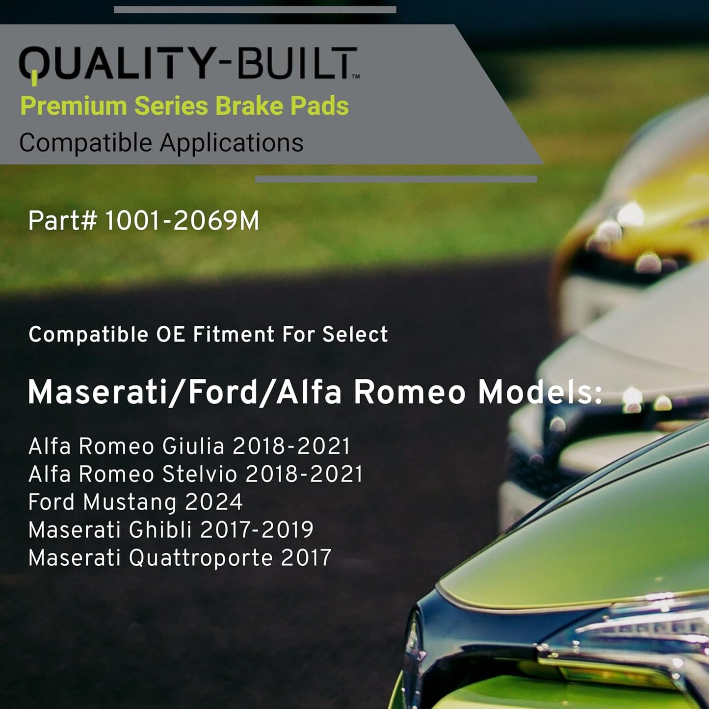 Premium Semi-Metallic Rear Brake Pads (1001-2069M) Compatible with Alfa Romeo Giulia 2021-2018, Stelvio 2021-2018, Ford Mustang 2024, Maserati Ghibli 2019-2017, Quattroporte 2017