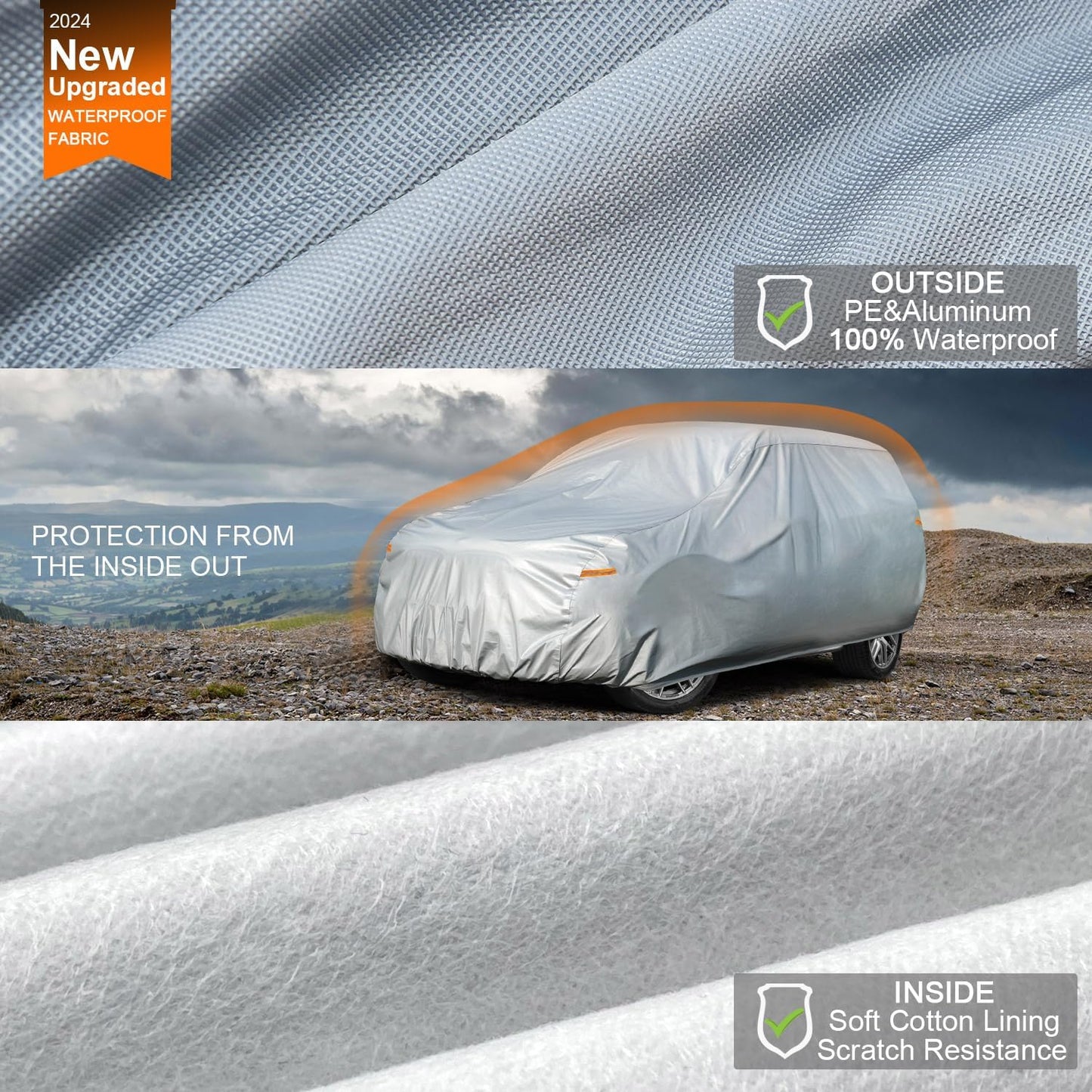 Kayme 6 Layers SUV Car Cover Waterproof All Weather for Automobiles, Outdoor Large SUV Cover Rain Sun UV Protection, Universal Fit for BMW X7, Buick Enclave, Lexus LX570, Mercedes GLS (201-206 inch)
