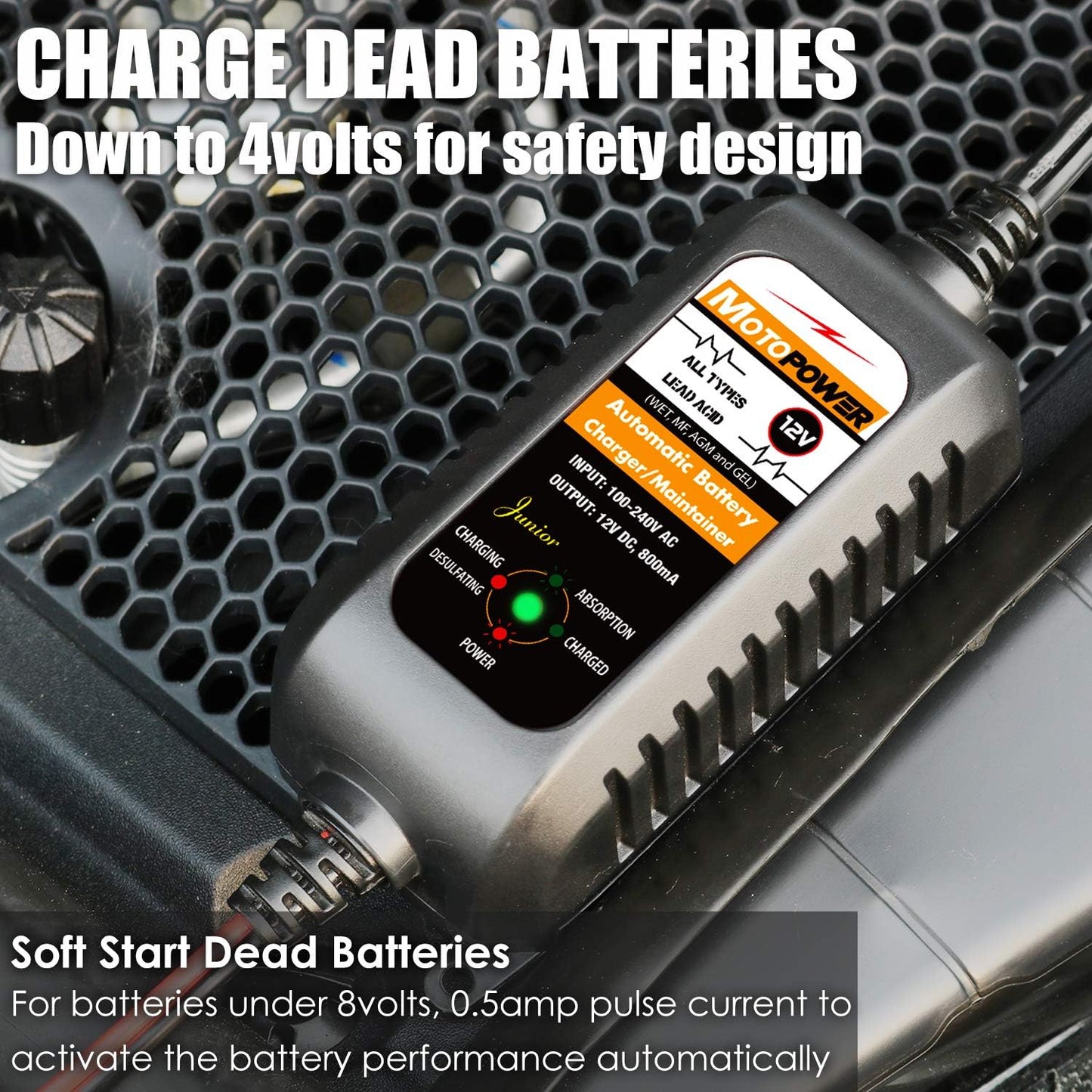 MOTOPOWER MP00205A 12V 800mA Automatic Battery Charger, Battery Maintainer, Trickle Charger, and Battery Desulfator, 2 Pack