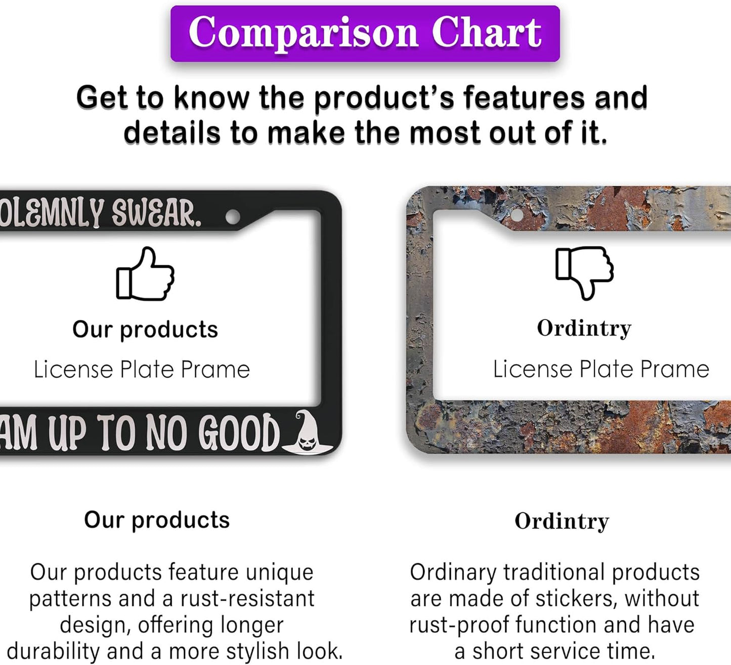 License Plate Holder Black and White License Plate Frames I Solemnly Swear That I Am Up to No Good Universal Aluminum Car Accessory 2 Pack with Screw Covers Set