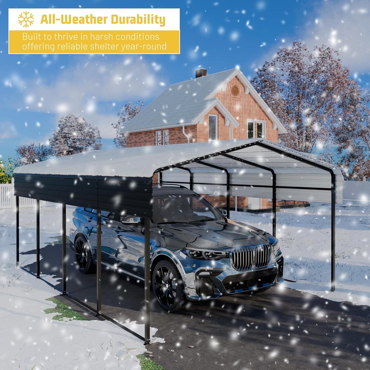 Metal Carport 13 * 20 FT with Enhanced Base Heavy Duty Garage with Galvanized Steel Roof Multi-Use Shelter Outdoor for Car, Pickup, Boat and Tractors