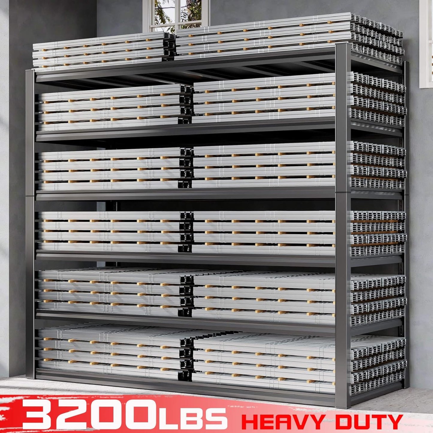 60" W Garage Shelving Heavy Duty, 6 Tier Garage Shelves, 60" W x 84" H x 24" D Adjustable Storage Shelving Unit, Commercial Metal Shelves for Warehouse, Pantry, Shop