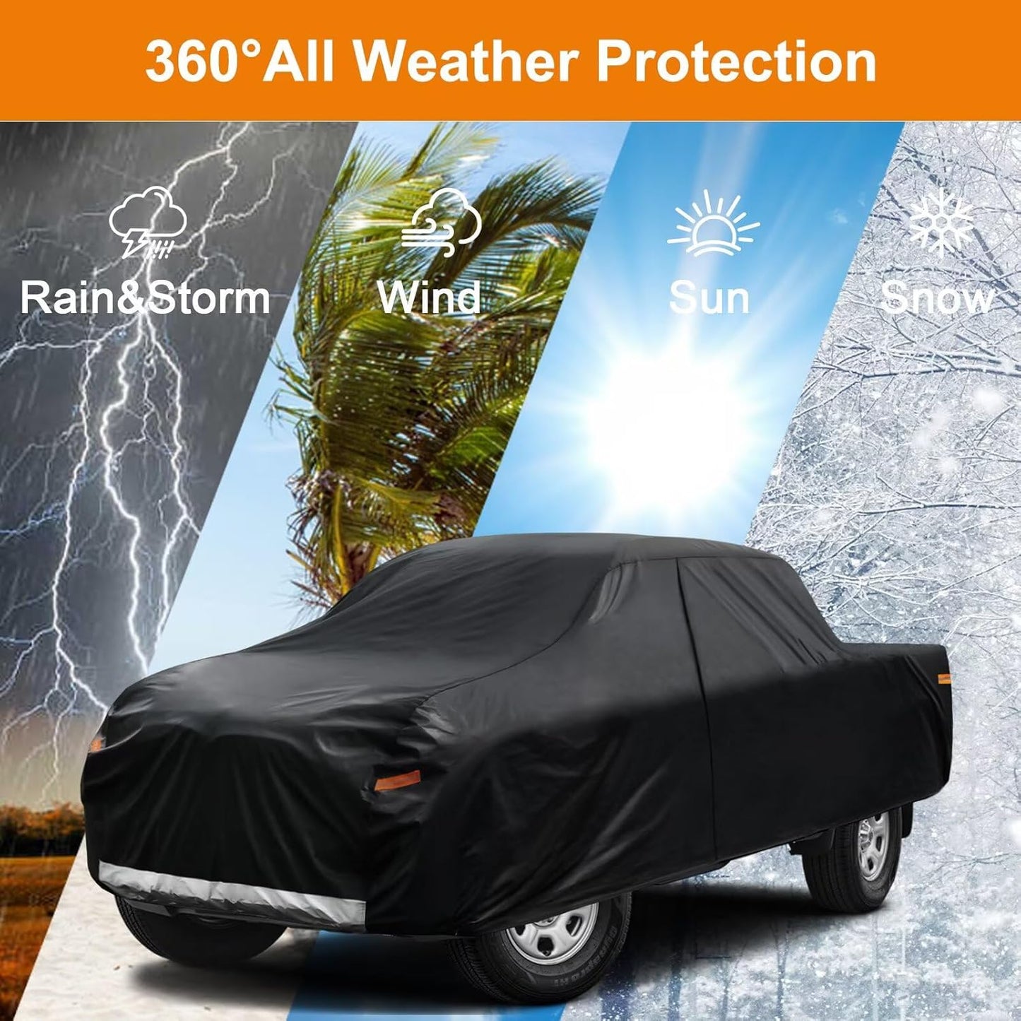Kayme Truck Cover Custom Fit Toyota Tundra(1999-2021) Double Cab Short Bed. Full Exterior Heavy Duty Outdoor Pickup Truck Car Cover Waterproof All Weather.Car Tarp for Wind Sun Dust Protection.Black