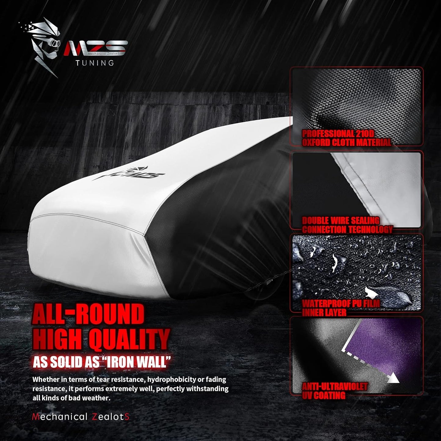 MZS Hatchback Car Cover for Automobiles, All Weather Waterproof Protection Cover fits up to 171 inch Hatchback, Two Tone Full Exterior Covers with Rain Sun Wind Proof Vents Adjustable Buckle