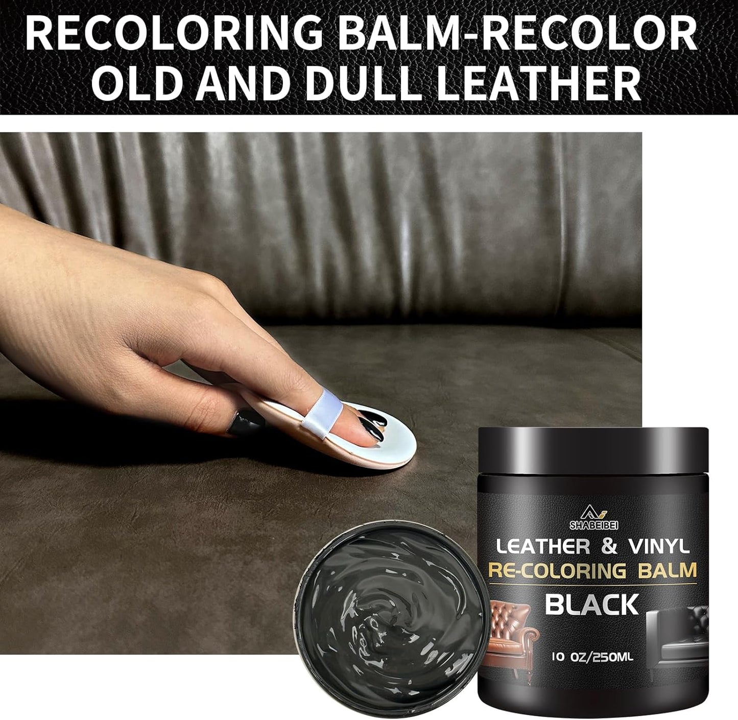 Leather Repair Kit Recoloring Balm Cleaner Conditioner Waterproof Beeswax Oil for Car Seat Furniture Couch Shoe Leather Vinyl(Black)