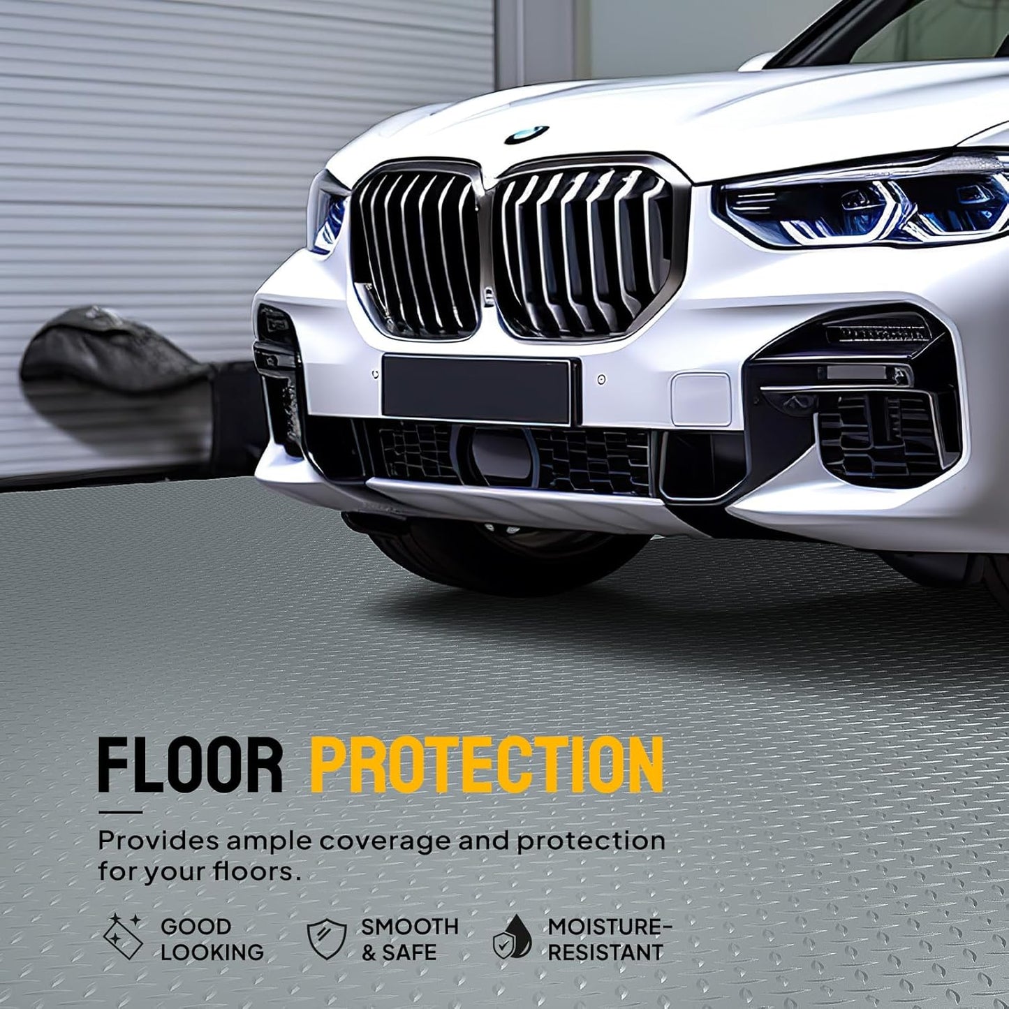Bonnlo 7.5x20 FT Garage Floor Mat for Under Car,Thickened PVC Roll Floor mats，Waterproof Non Slip Parking Mat,Gray