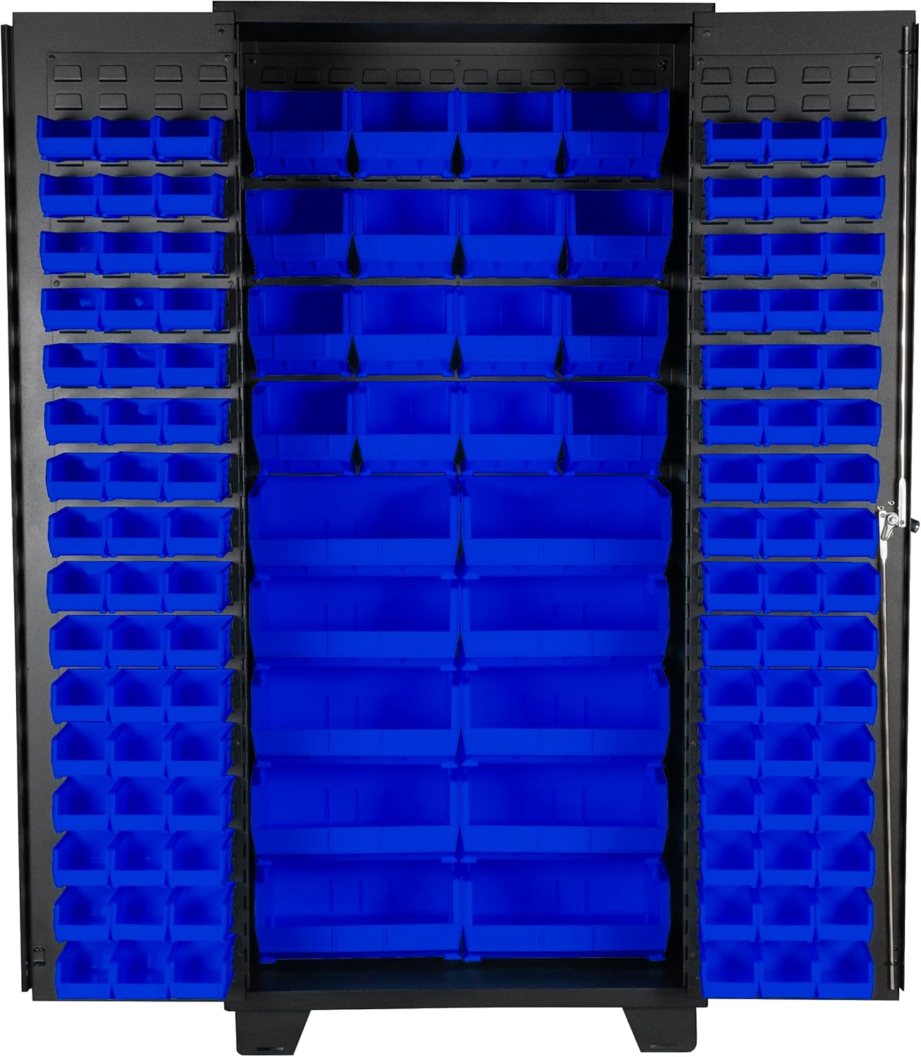 Jamco Tool Storage Cabinets with Bin Mounts, Model DF, Includes 122 Bins, 36-Inch W x 24-Inch D x 78-Inch H, Blue Bins