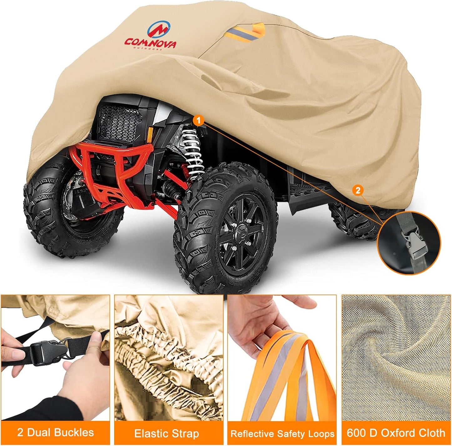 Comnova ATV Cover for 4 Wheelers - 101 Inch ATV Covers 600D Waterproof Heavy Duty, Outdoor Four Wheeler Quad Cover All Weather Large for Polaris, Kawasaki, Arctic Cat, Honda, Yamaha and More