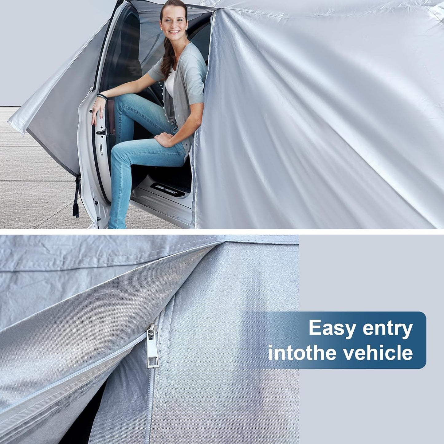 AUQDD 6-Layers Premium SUV Car Cover Waterproof All Weather Weatherproof UV Sun Protection Snow Dust Storm Resistant Outdoor Exterior Custom Form-Fit Full Padded Car Cover with Straps 198"-208" K9