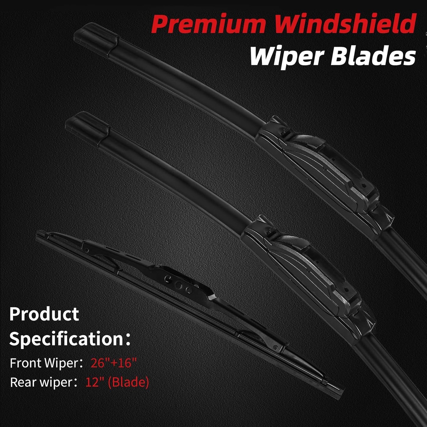 OTUAYAUTO Premium Windshield Wiper Blades - Replacement for Honda CRV CR-V 2012-2016 - Precision Fit, All-Weather Performance, Front and Rear Wiper Blades, U Hook - 26"+16"+12" (Pack of 3)