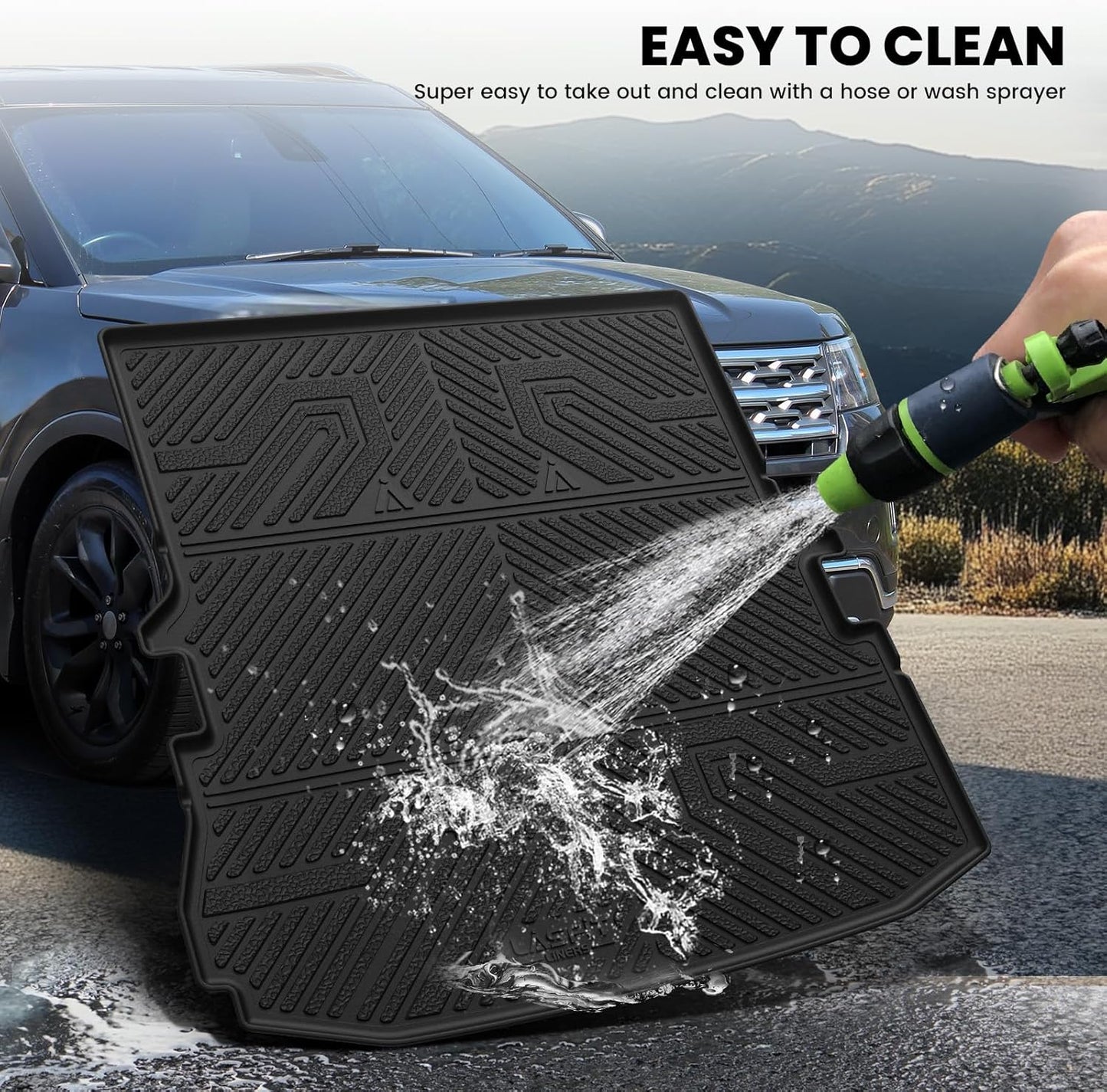 LASFIT Trunk & Backrest Mat for Ford Explorer 2015-2019, Custom Fit All Weather Protector TPE One-Piece Design Easy Installation Trunk with Seatback Mat, 1pc Black