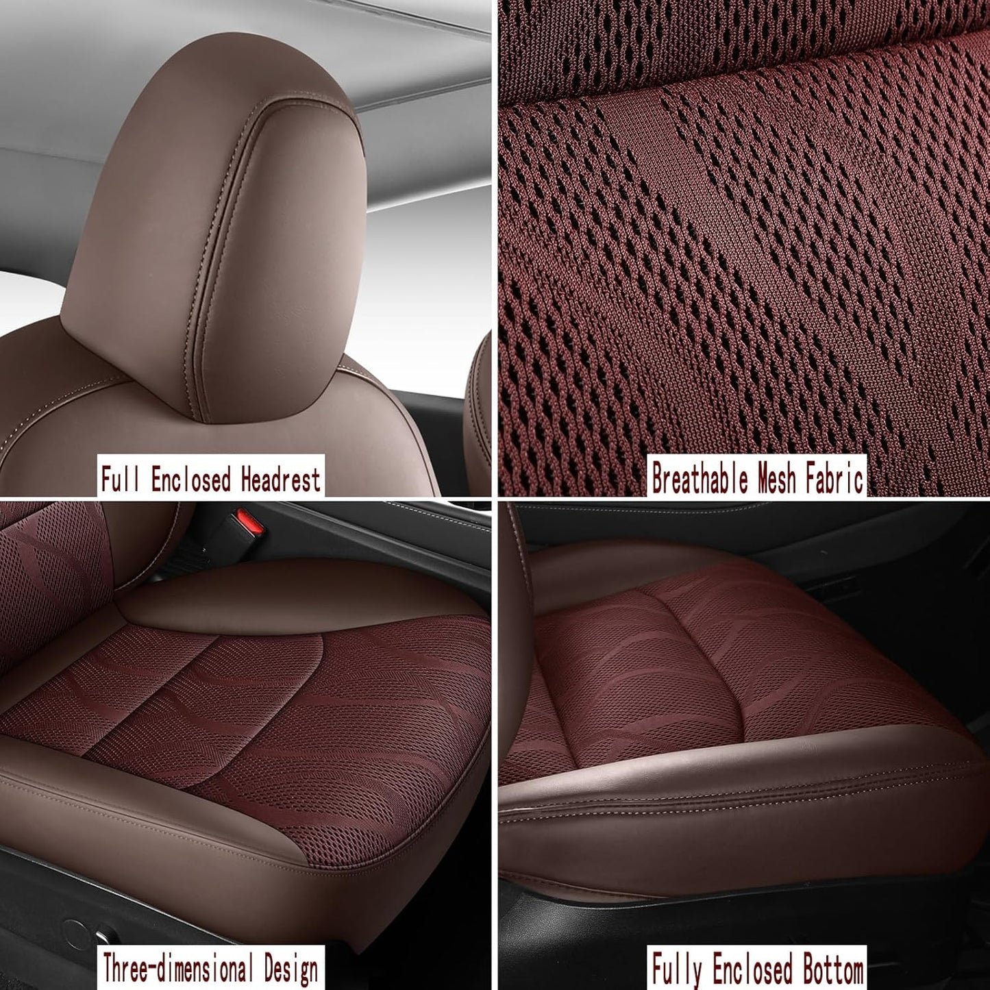 Tesla Model Y Seat Cover Full Set, Faux Leather Tesla Car Seat Cover, Perfect Suitable for Tesla Model Y 2020 2021 2022 2023 2024 2025 (Brown)