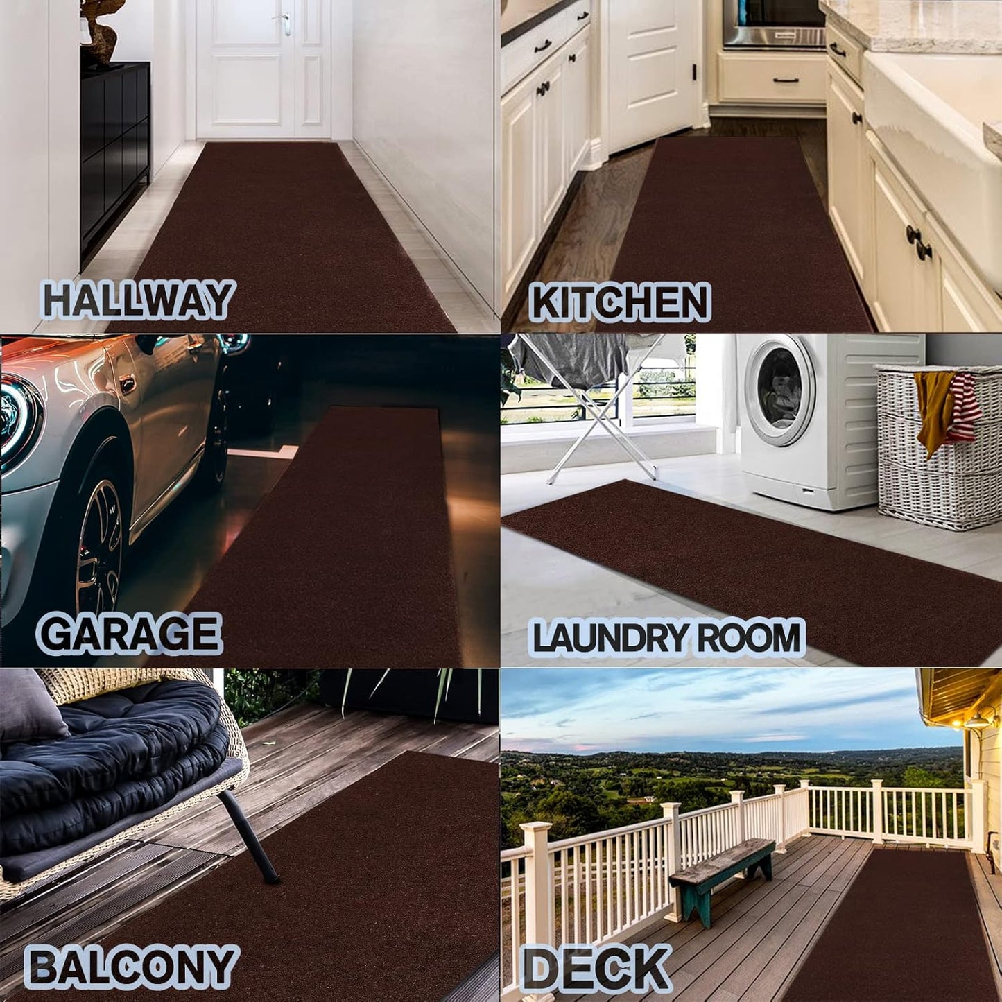 Custom Size Backed Non-Slip Area Rugs Runner, Easy Clean, Waterproof Runner Rugs for Hallway Entryway, Kitchen, Laundry, 3FT x 73FT, Brown