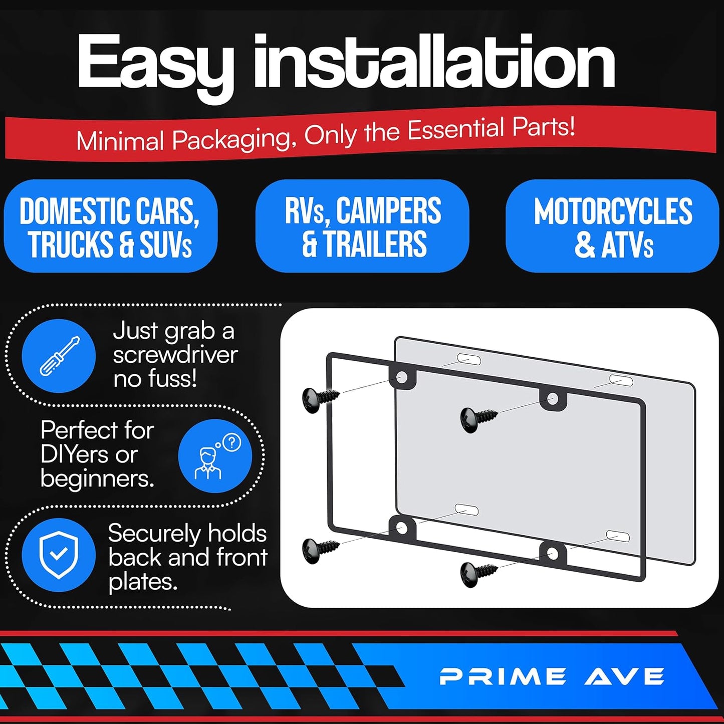 Black Oxide Stainless Steel License Plate Screws for License Plates, Frames, Covers - Rust Proof Licence Plate Screw Set for Front/Rear - Compatible with Chrysler Dodge Jeep Ram (Pack of 8)