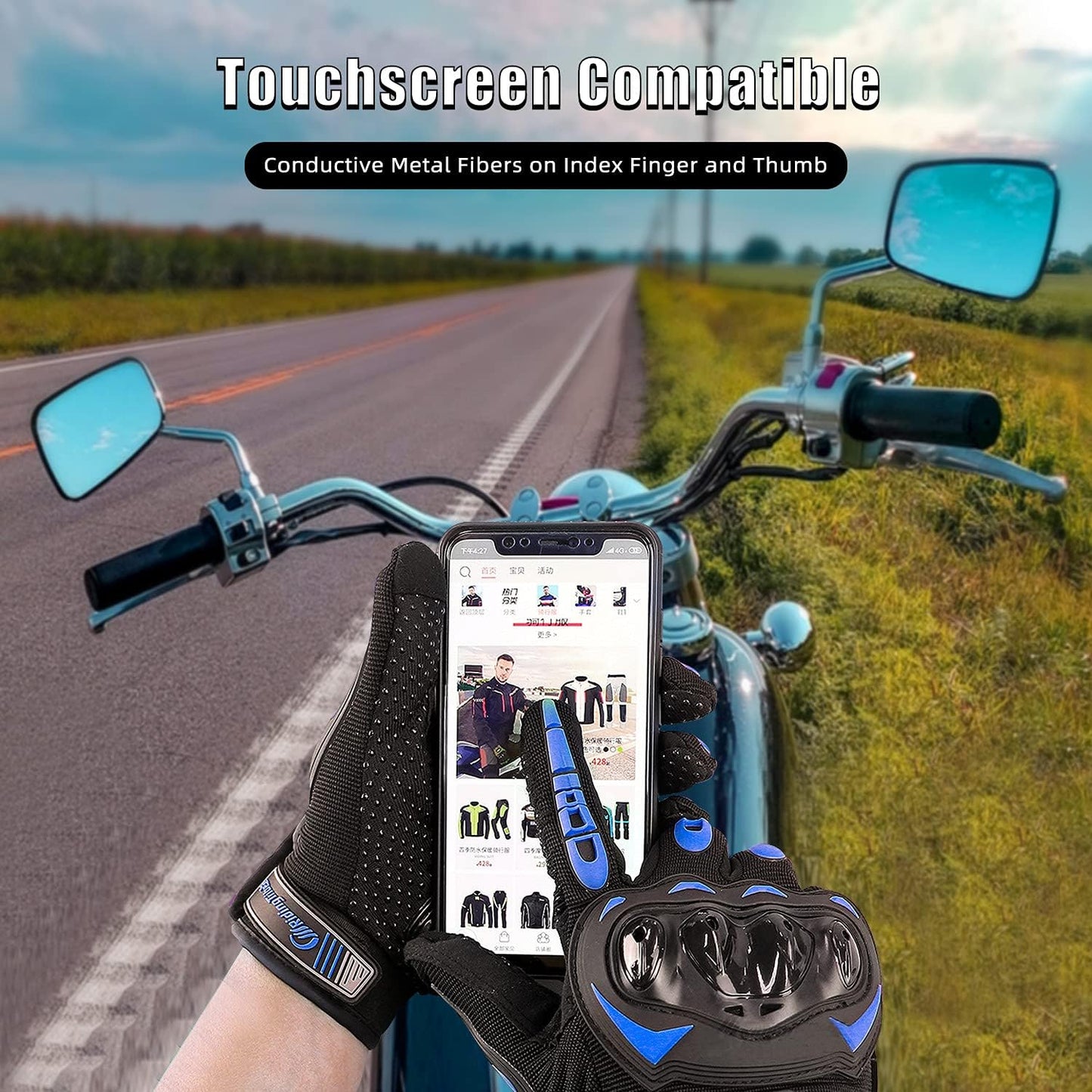 Motorcycle Gloves for Men and Women Full Finger Touchscreen Mountain Dirt Bike Gloves for Powersports BMX ATV MTB Driving Motocross Cycling Gloves(XXL, Blue)