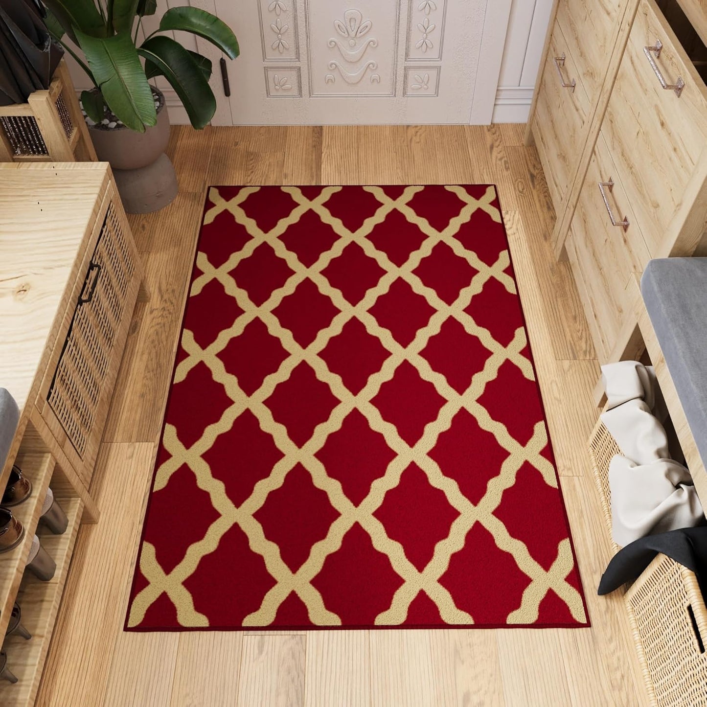 Ottomanson 3'3" x 5' Rugs for Living Room Trellis Area Rug for Bedroom - Non Slip Durable Large Floor Carpet for High Traffic Areas - Indoor Rug for Dining Room Kitchen Kids Playroom, Red