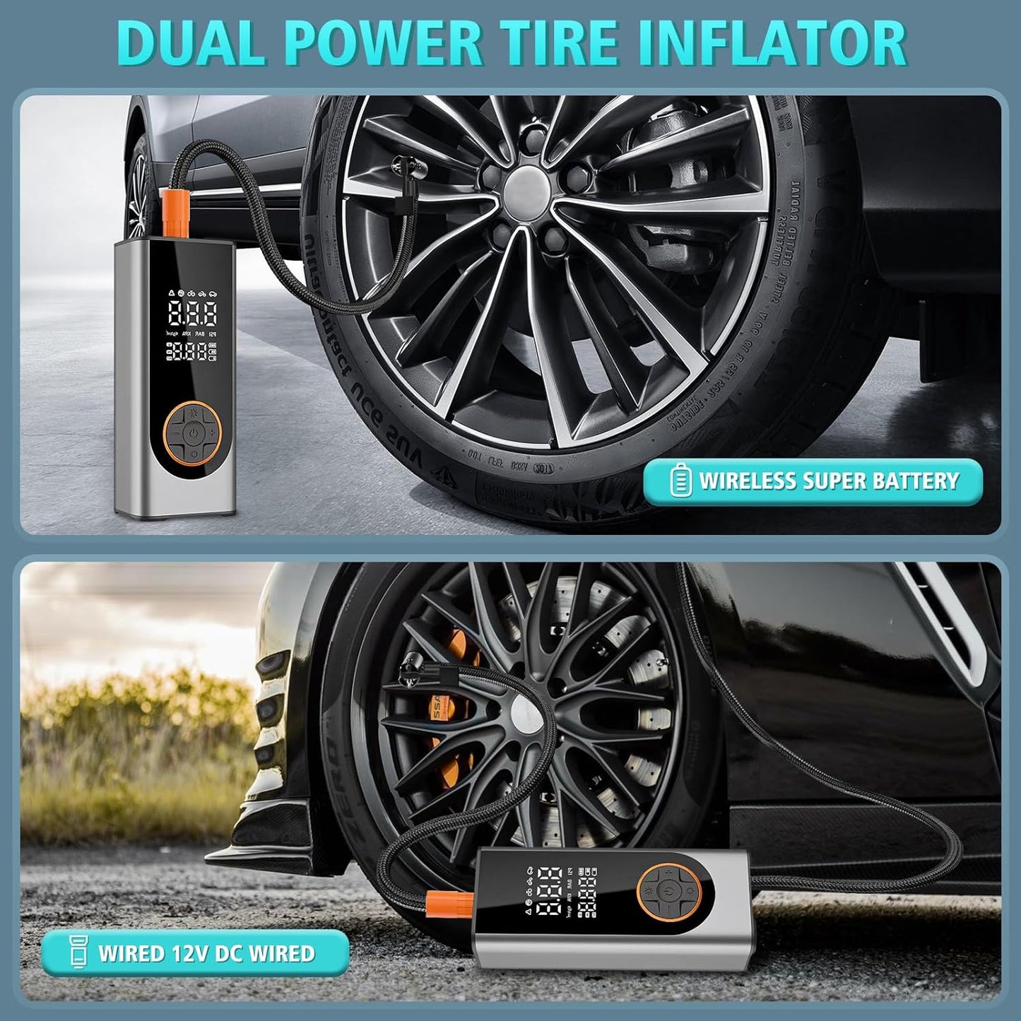 LiveGo Tire Inflator Portable Air Compressor, 150 PSI Cordless Air Pump with Rechargeable 18000mAh Battery and Tire Digital Pressure Gauge, Portable Tire Inflator for Car, Motorcycle, Bike, Ball