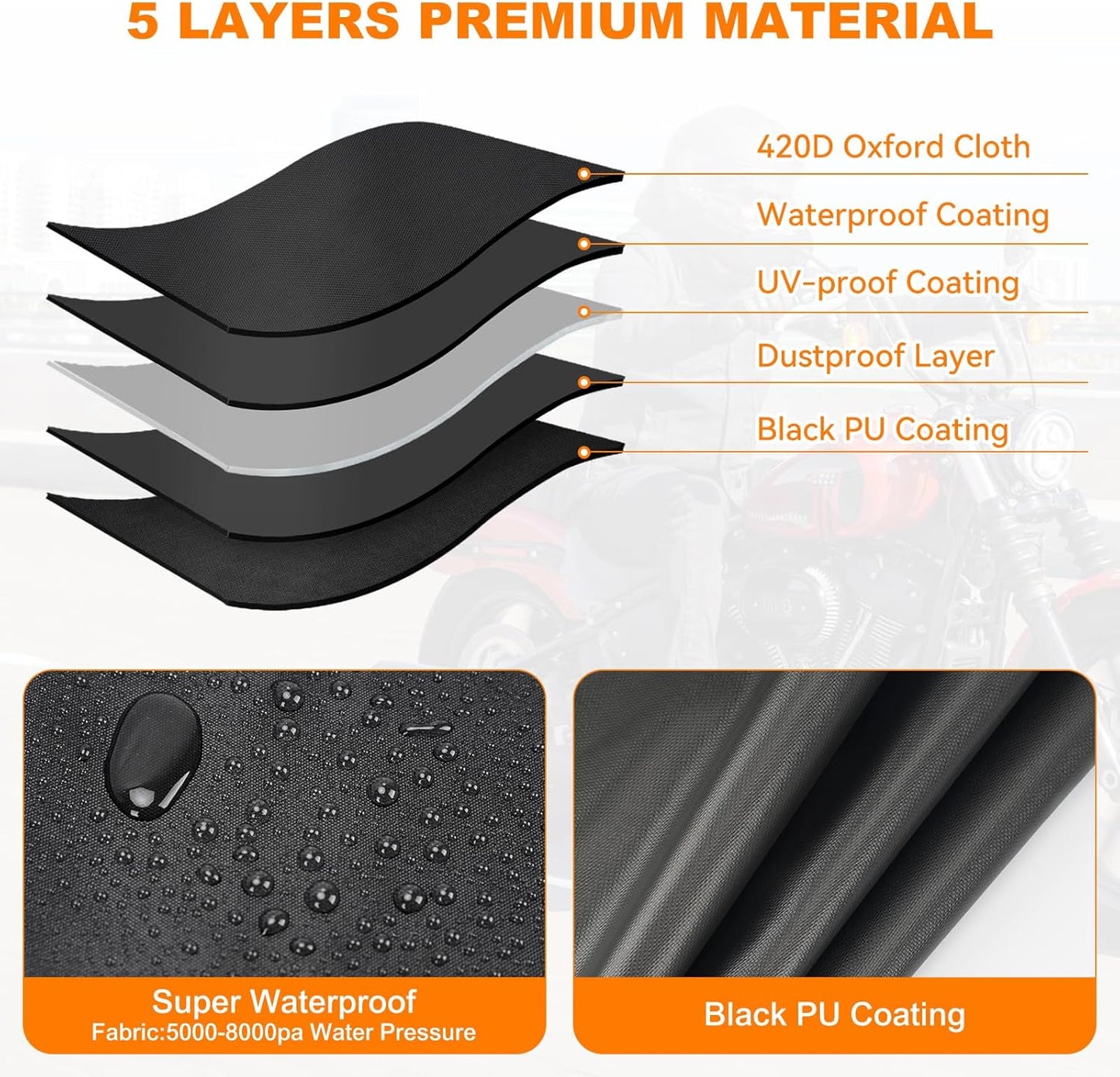 420D Waterproof Motorcycle Cover for Harley Davidson Cruiser, Softail Standard, Iron 883, Heritage Classic 114, Fat Boy, Sport Glide, Shadow Cruiser,Windproof Heavy Duty Outdoor Bike Cover