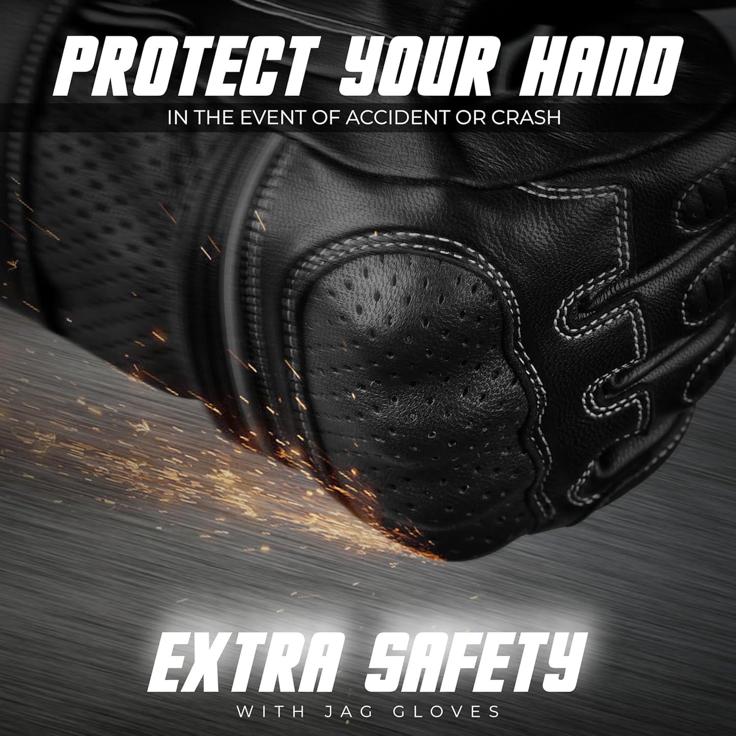 J.A.G. Motorcycle Gloves - Premium Leather Perforated Motorcycle Gloves for Men with Knuckle Protection | Touchscreen Motorbike Riding Gloves