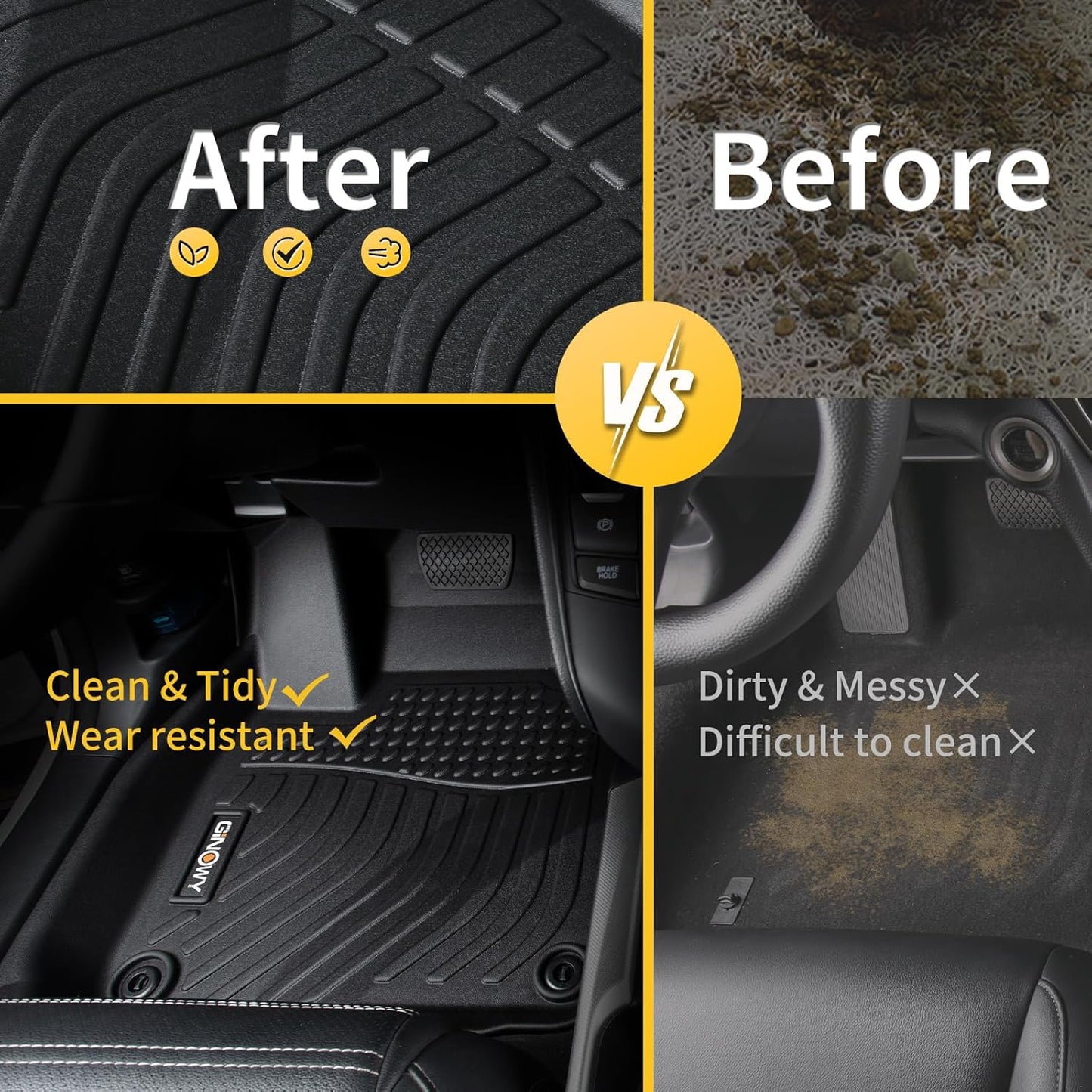GINOWY-Floor Mats & Cargo Liner for Hyundai Tucson 2022-2024 2025 (Not for Hybrid) TPE All Weather 2023 Tucson Car Mats, Non-Slip Trunk Mat Waterproof Tucson Custom Fit Accessories Mats-Black