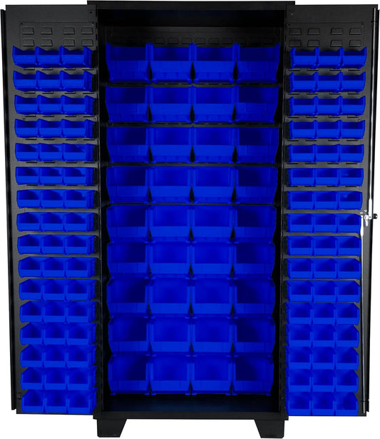 Jamco Tool Storage Cabinets with Bin Mounts, Model DZ, Includes 132 Bins, 36-Inch W x 24-Inch D x 78-Inch H, Blue Bins