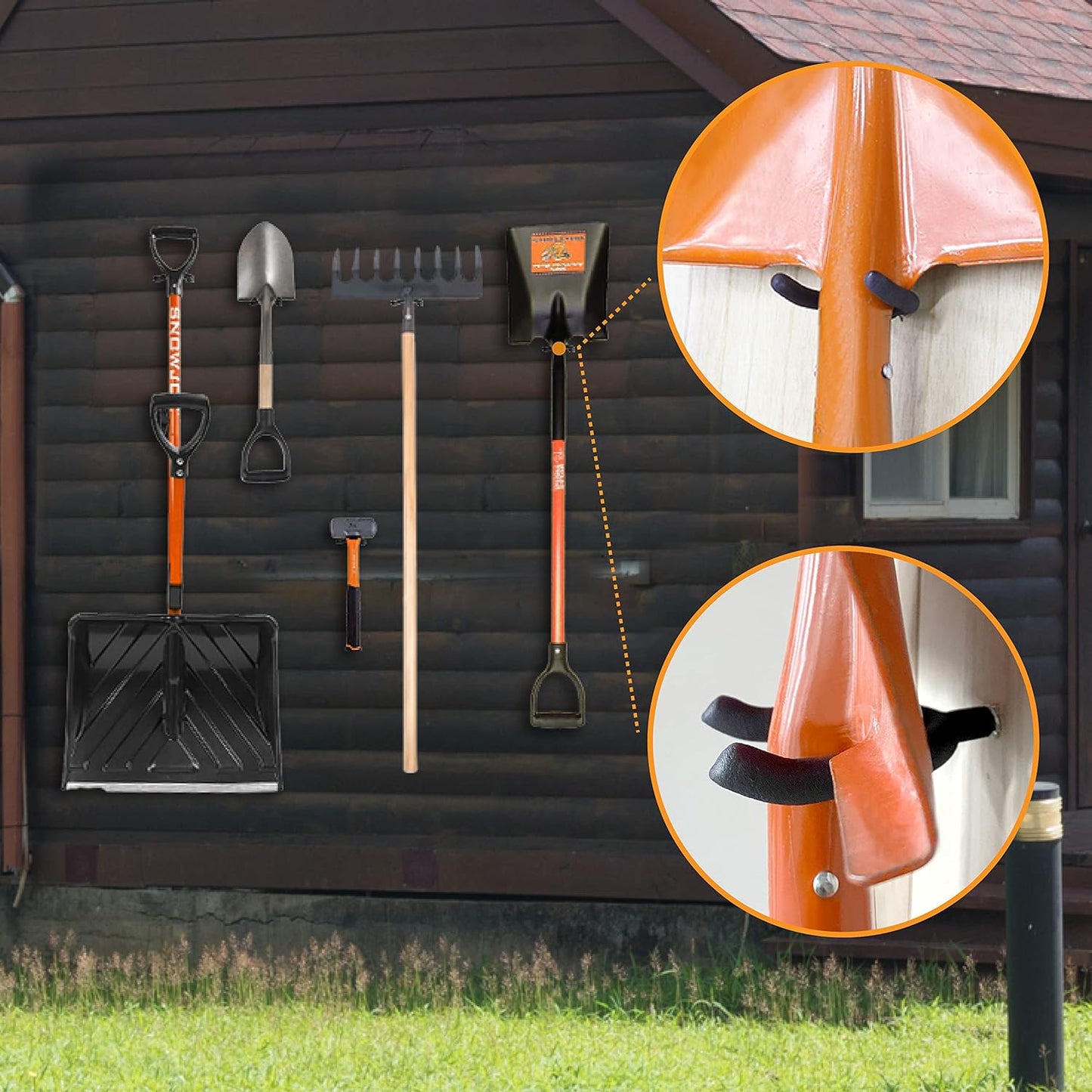 HUHOLE Screw in U Hook, Black Heavy Duty, 6PC, Shovel Holder Wall Mount, U Hooks for Hanging Garden Tools