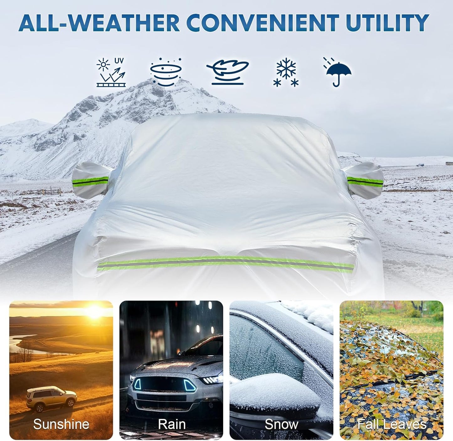 KEYOOG 6-Layer Full Car Cover Is All-Weather Waterproof, Heavy Outdoor Pickup Truck Covers, Universal in All Seasons, Snow Protection, Acid Rainproof, Sunscreen, UV Protection, Length up to 260 "(P-Xl