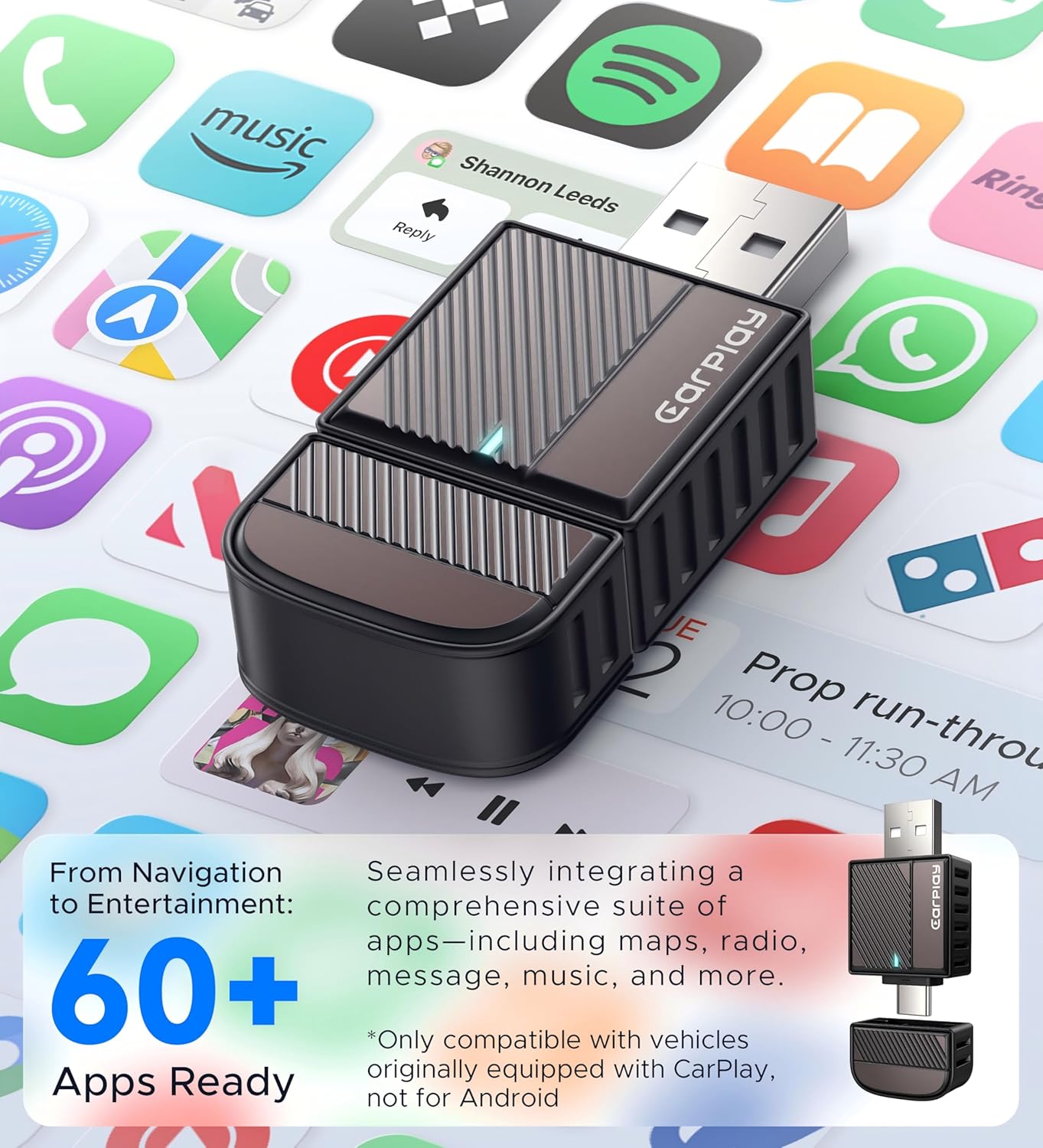 ByteWave CarPlay Wireless Adapter for Apple, Convert Wired to Wireless CarPlay Adapter for iPhone [Mini Size, USB-A & USB-C/Type-C, Plug&Play, No Delay], Compatible with Cars from 2016, Brown