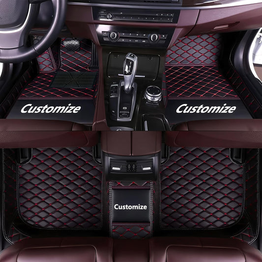 Custom Personalized Floor Mats for Cars，Luxury Full Coverage All Car Floor Mats，Anti-Slip Leather Car Mat Set ，Custom Floor Mats for 99% of Cars, Trucks & SUVs. (Black and Red)