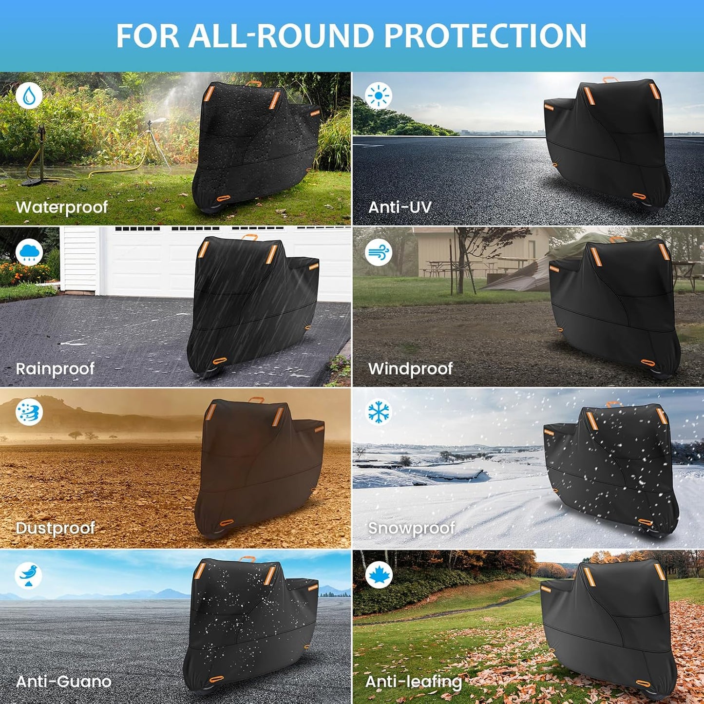 Waterproof Motorcycle Cover Outdoor, Motorbike Scooter Moped Rain Dust Protection Cover with 4 Reflective Strips and 2 Windproof Buckles, 2 Lock-Holes for Scooter Moped (4XL: 116 x 37 x 55 inch)