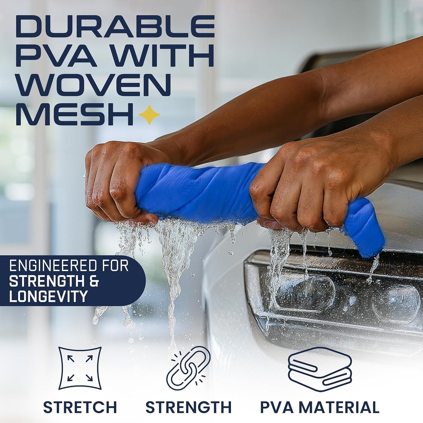 Premium Large Shammy Towel for Car - 2pk Pack (26"x17") - Super Absorbent, Soft, Streak-Free, Scratch-Free Cloth for Cars, Boats, Home - Long Lasting Chamois Towel + Hanging Storage Tubes (Blue)