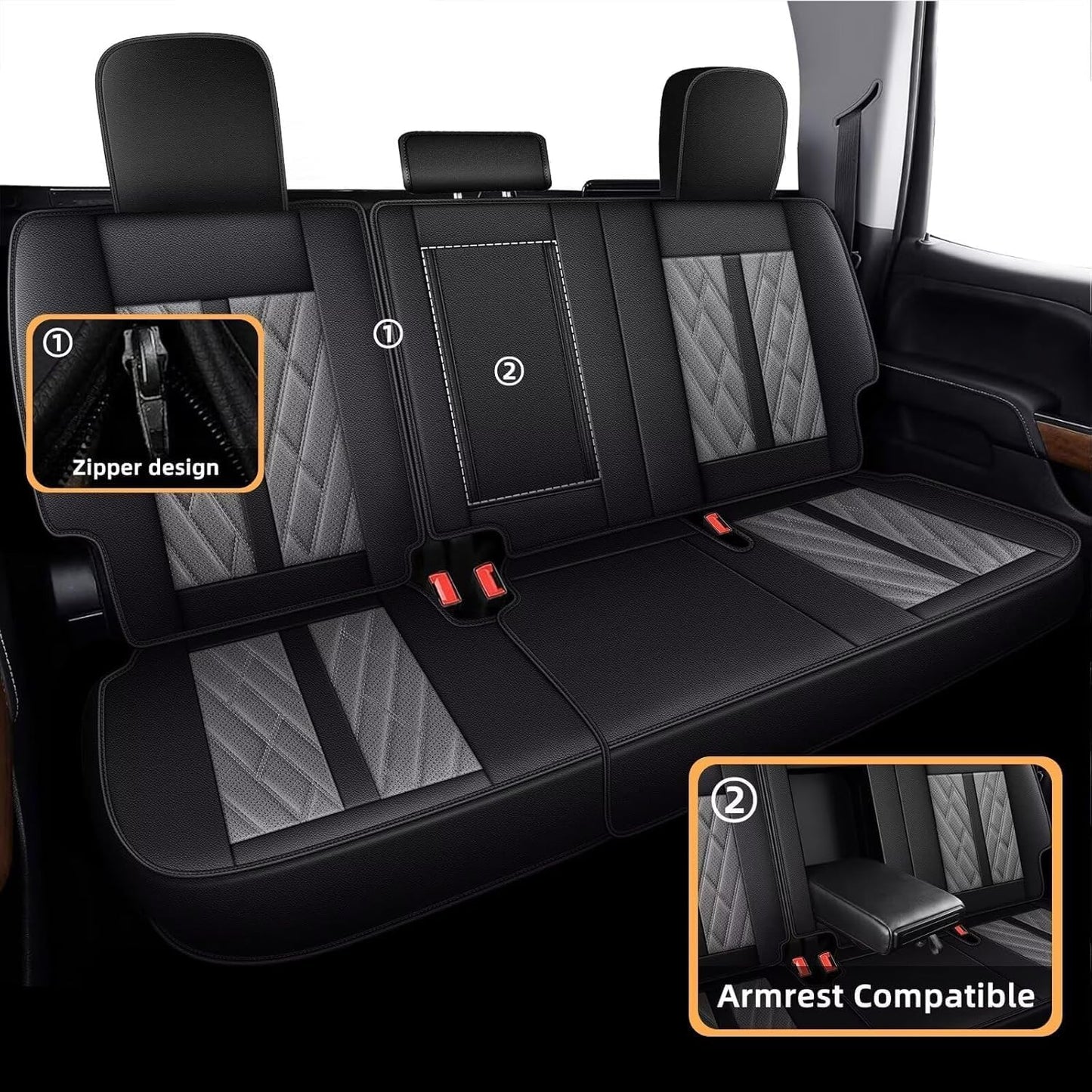 AOMSAZTO Ford Ranger Seat Covers: Full Set Custom Fit 2019 2020 2021 2022 2023 2024 2025 Ford Ranger Breathable Waterproof Leather Seat Protector(5 Seats, Black&Grey)