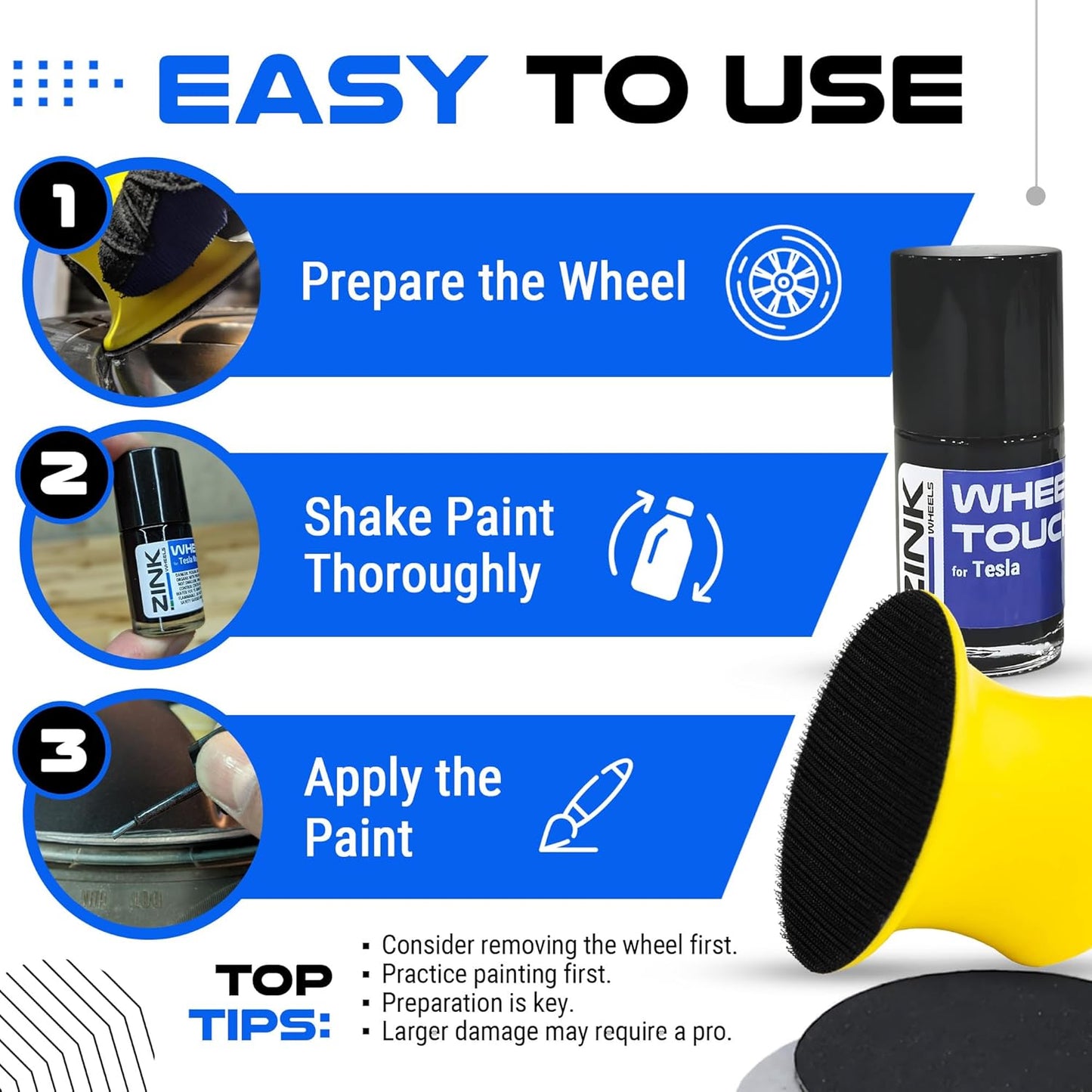 Premium Tesla Wheel Curb Rash Repair Kit for Model X 22-inch Grey Turbine Rims - DIY Kit with Color-matched Touch Up Paint - Made in USA