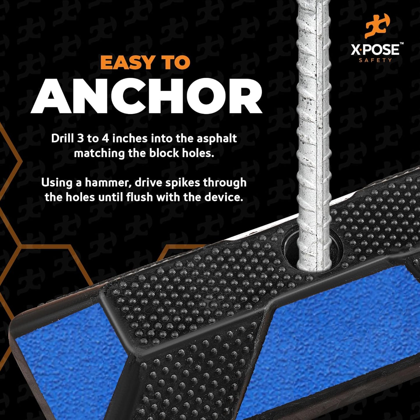 Xpose Safety 72" Heavy Duty Rubber Parking Stopper – 6 Pack Wheel Blocks for Garage, Driveway, or Ramp – Car Bumper Stop with Blue Reflective Strips – Removable Floor Mount