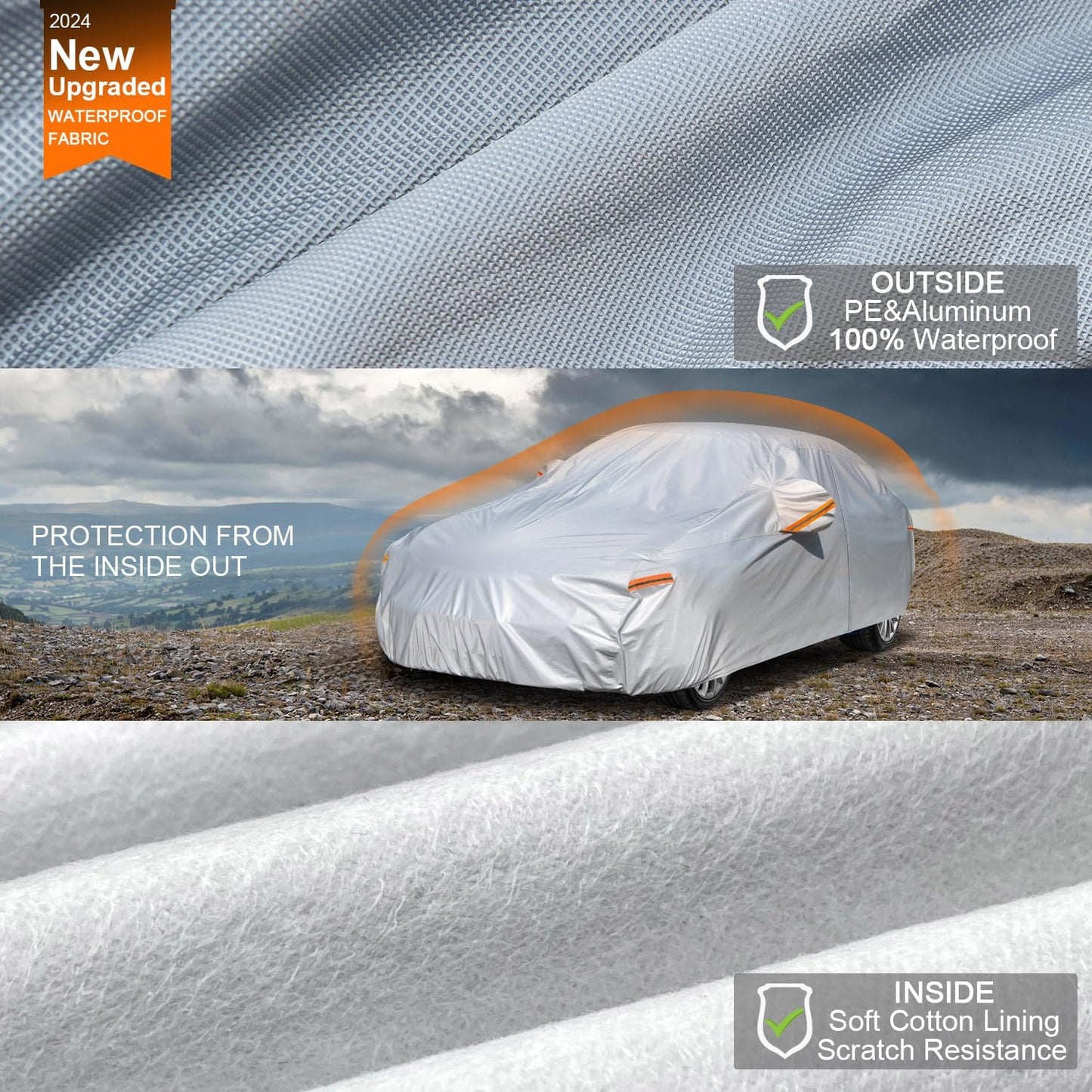 Kayme 6 Layers Car Cover Custom Fit for Honda Accord Sedan/Coupe (2001-2025) Waterproof All Weather for Automobiles, Outdoor Full Cover Rain Sun UV Protection with Zipper Cotton/Silver
