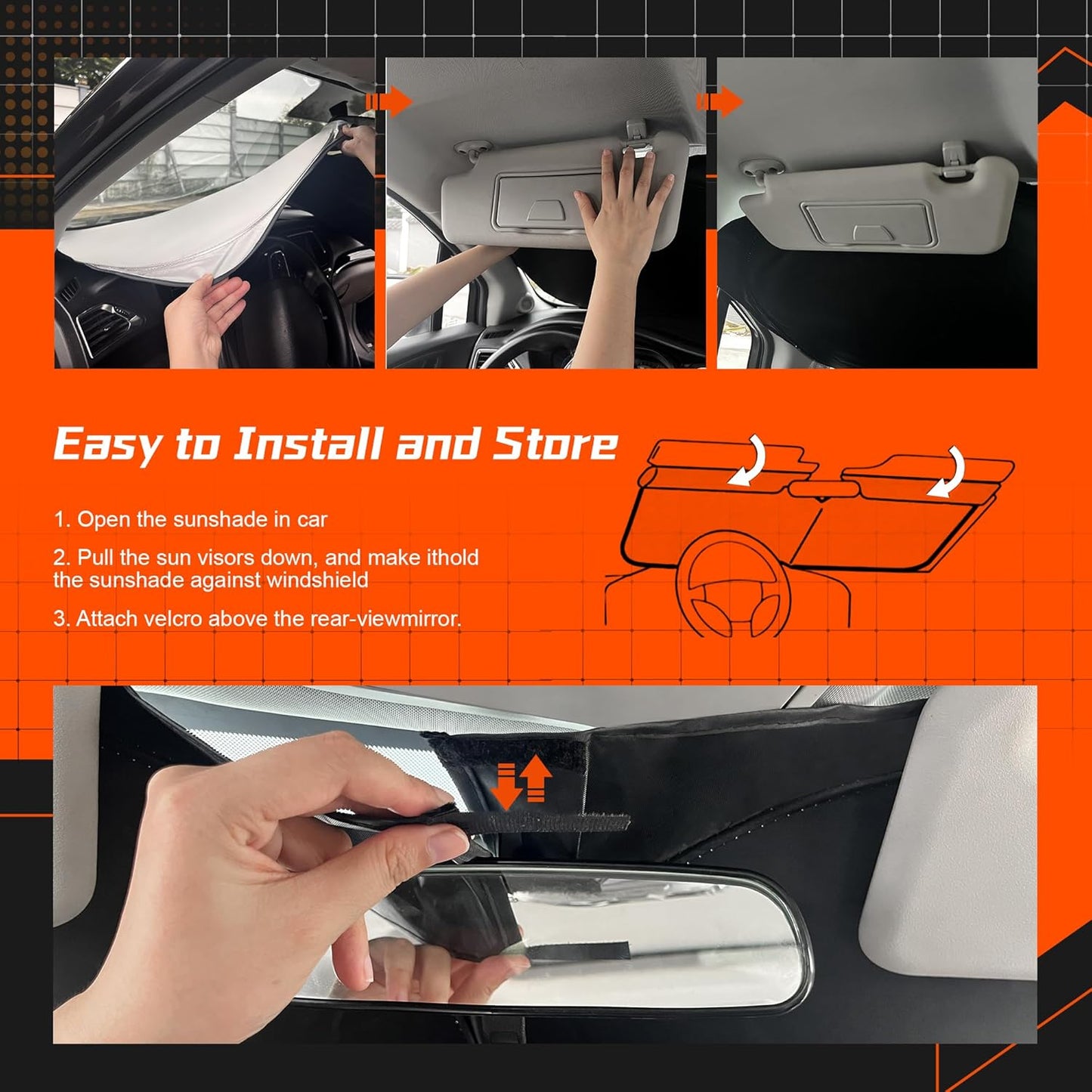 Custom Fit Windshield Sun Shade for BMW X3 2018-2025 - Full Coverage, 210T Reflective Fabric, Double-Layer Design - Blocks 99% UV Rays, Keeps Car Cool, Easy to Install and Store