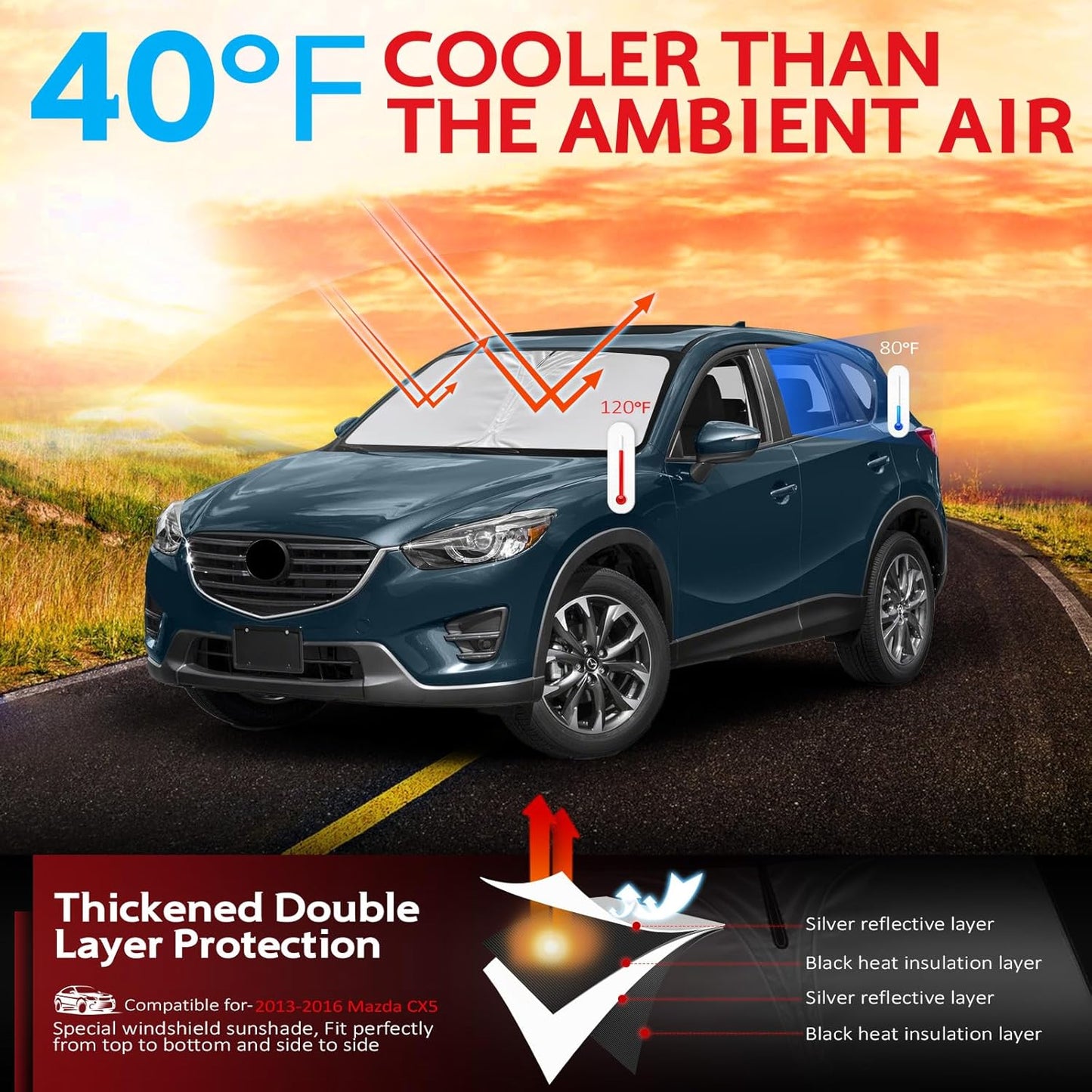 KAYZT Windshield Sun Shade for 2013-2016 Mazda CX5 Foldable Sunshade Front Window Custom Fit Car Accessories