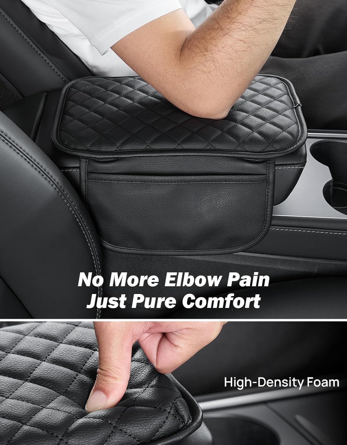 JOYTUTUS Center Console Cover with Storage Bag for SUV Sedan Car, Thin Middle Console Cover Arm Rest Pad, Leather 12.6" x 7.75" x 0.66"