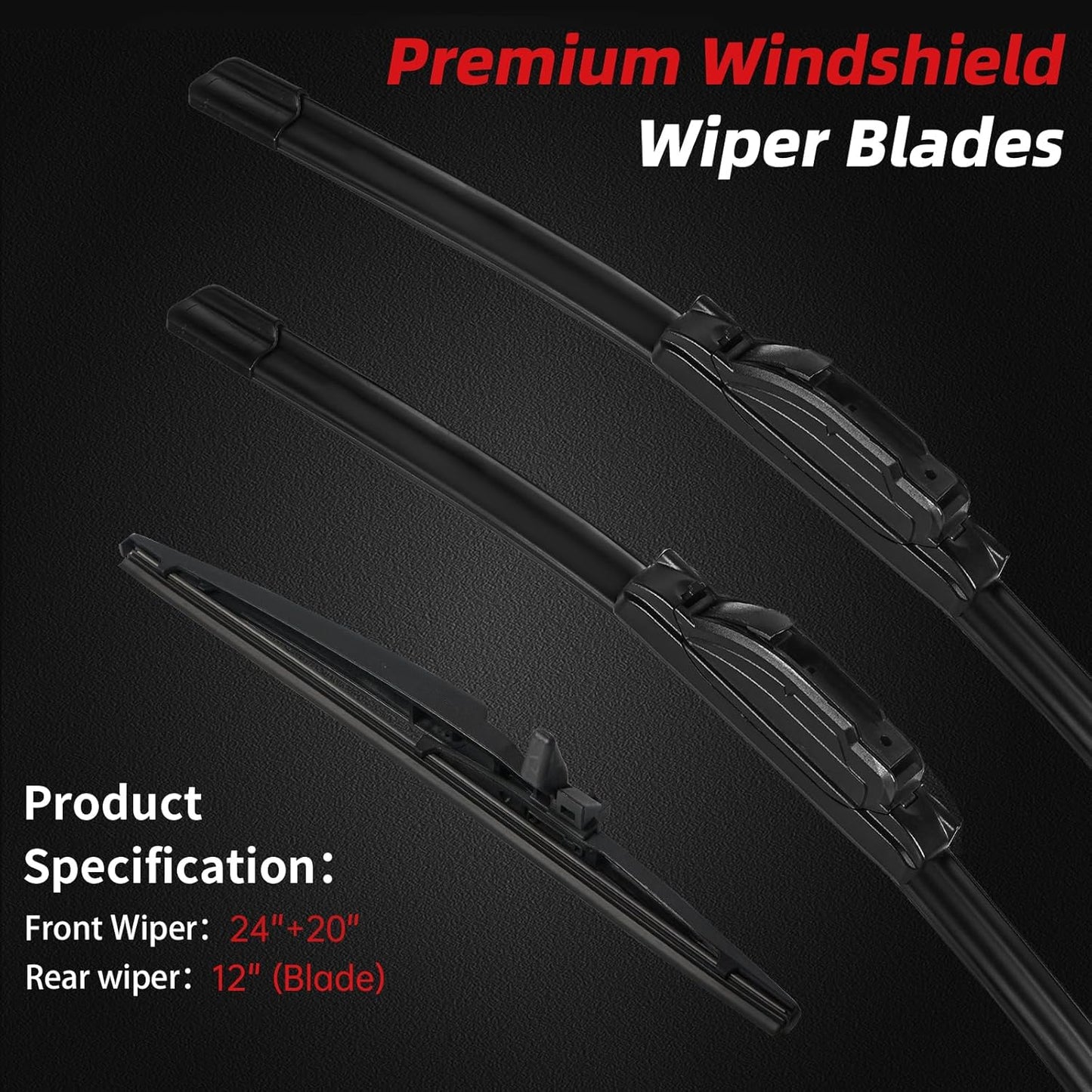 OTUAYAUTO Premium Windshield Wiper Blades - Replacement for Toyota 4Runner 2010-2022 - Precision Fit, All-Weather Performance, Front and Rear Wiper Blades, U Hook - 24"+20"+12" (Pack of 3)