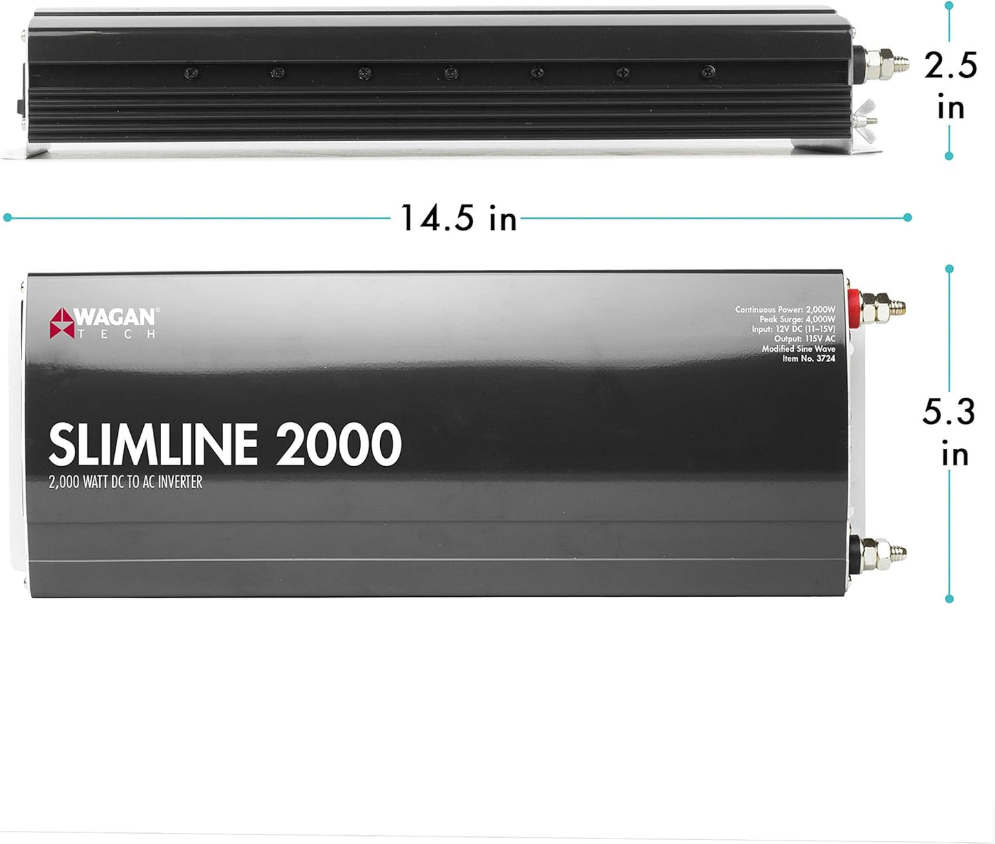 Wagan EL3724 2000W Slim Line AC to DC Power Inverter 2000W TrueRated Continuous 4500W Surge Power DC 12V to AC 110V Power Inverter with 3 AC Outlets and 2A USB Charging Port