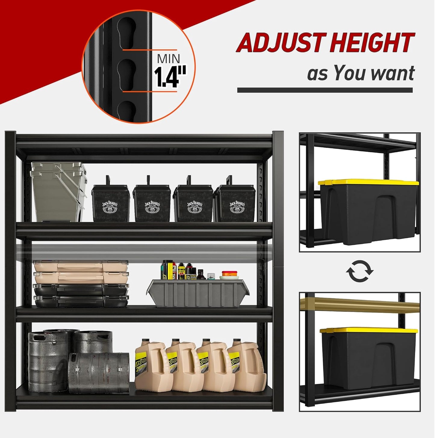 Raybee 40" W Garage Shelving 2000 LBS Storage Shelves 4 Tier Heavy Duty Shelving Adjustable Metal Shelves for Garage,Basement, Warehouse, 40" W x19 D x57 H, 2 Pack