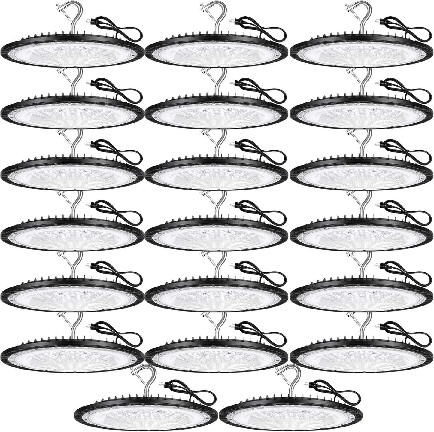 20 Pack 150W UFO Led High Bay Light Fixture,5000K Daylight Commercial Shop Bay Lighting,120VAC,21000LM,[650W MH/HPS Equiv.] US Plug Area Lighting for Garage/Warehouse/Barn/Gym/Factory/Workshop