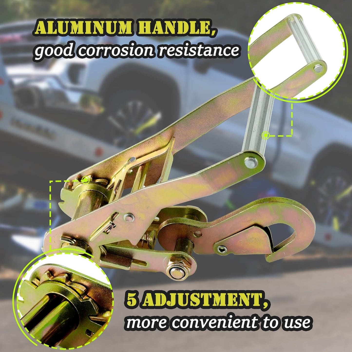 4 Pack Car Tie Down Straps for Trailers - 2" x 96" - 3,300 lbs Safe Working Load -Adjustable Wheel Straps for Hauling Cars.Yellow