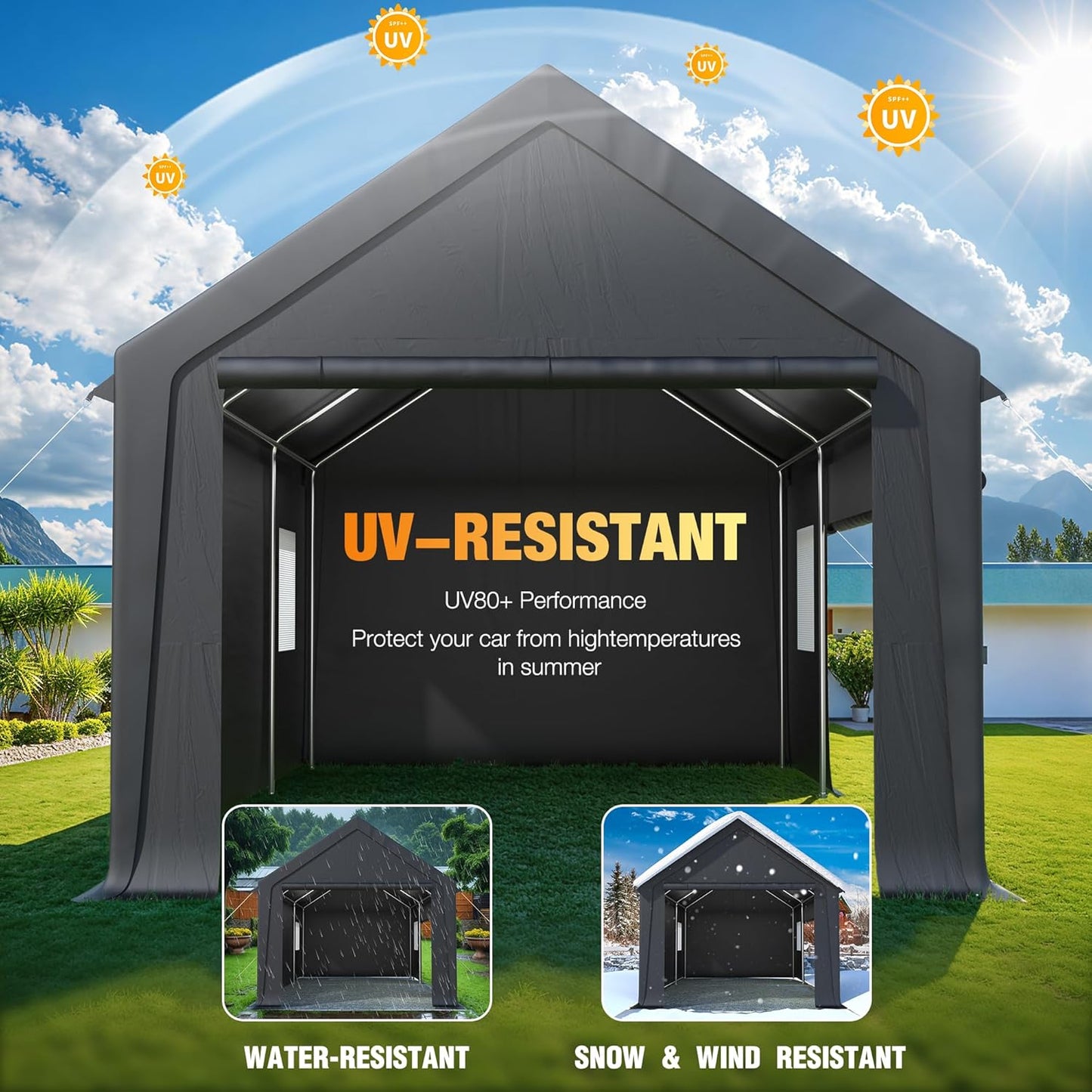 Polar Aurora Carport, 12x20 FT Heavy Duty Carport with Side-Opening Door & Roll-Up Windows, Car Port Canopy, Outdoor Portable Garage for Car, Truck, Boat, Motorcycle