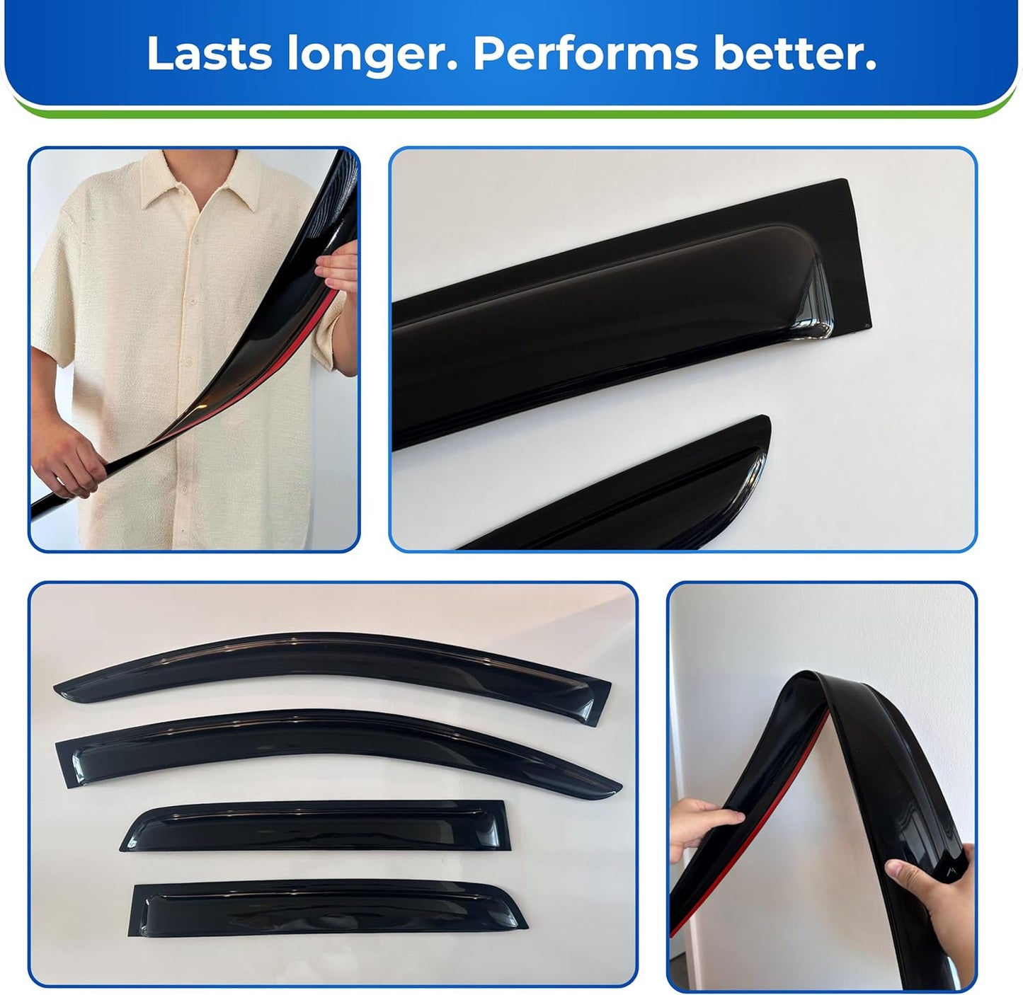 KPY Window Visor Compatible with Ford Edge 2007-2014 & Lincoln MKX 2007-2015, 4PC Rain Guard Side Window Vent Deflectors Tape-On Style, 2007 2008 2009 2010 2011 2012 2013 2014 2015